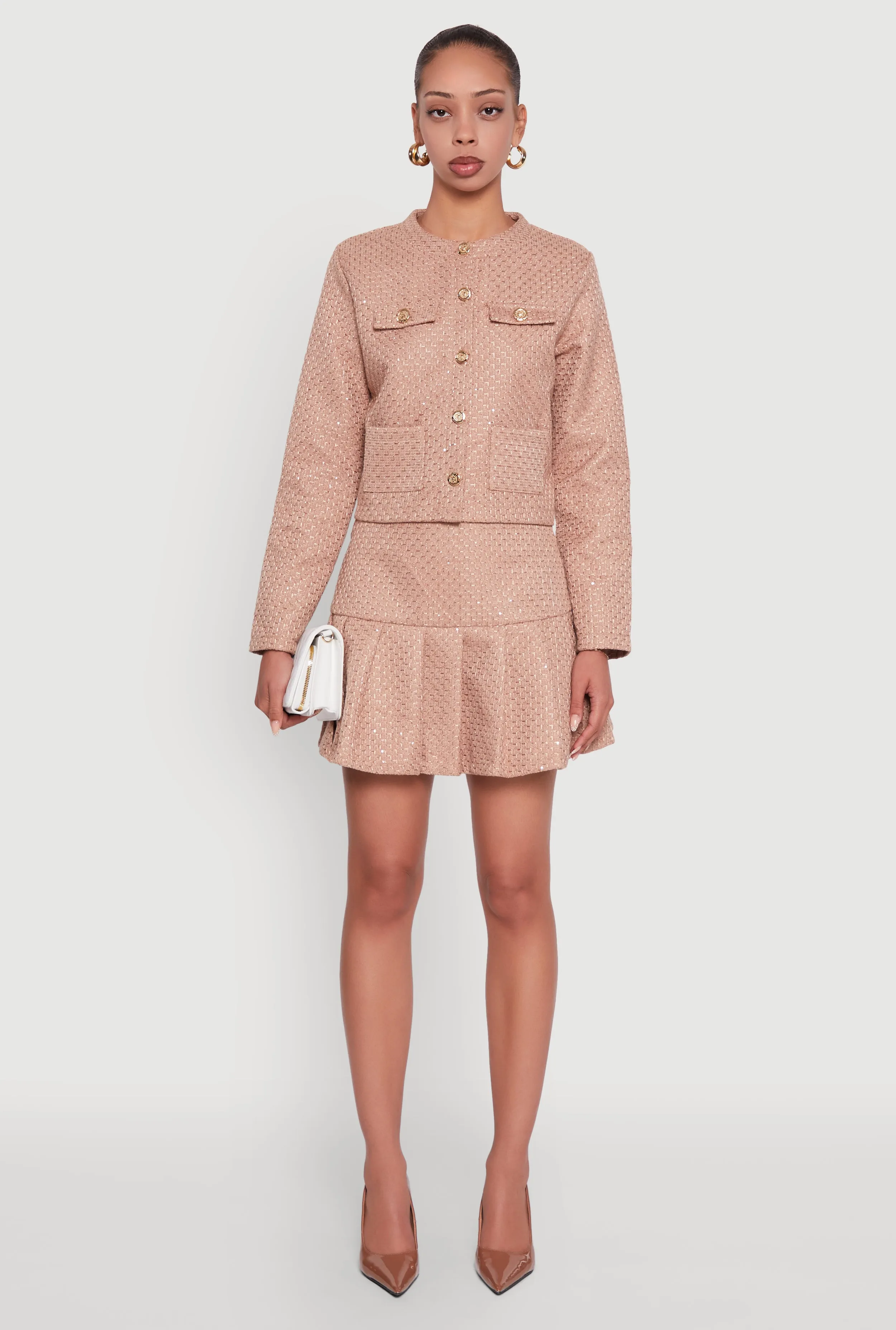 A Line Cut Smart Casual Tweed Pleated Mini Skirt