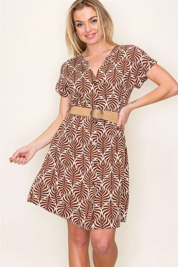 Geo Print Belted Dress Body Free Metal Core