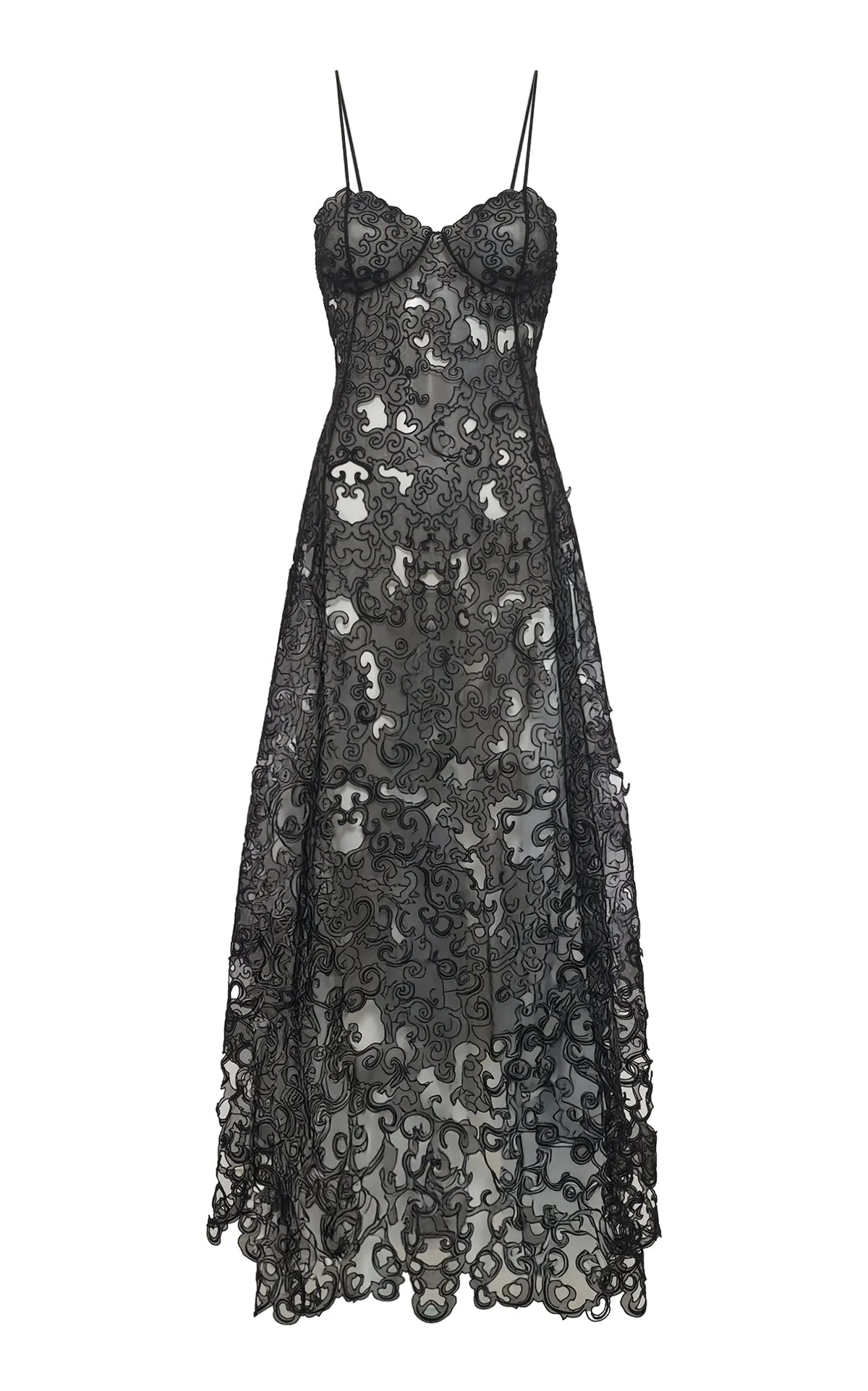 Luma Slip Midi Dress in Black Silk Organza Lace Mountain Cool HeavyDuty Zipper