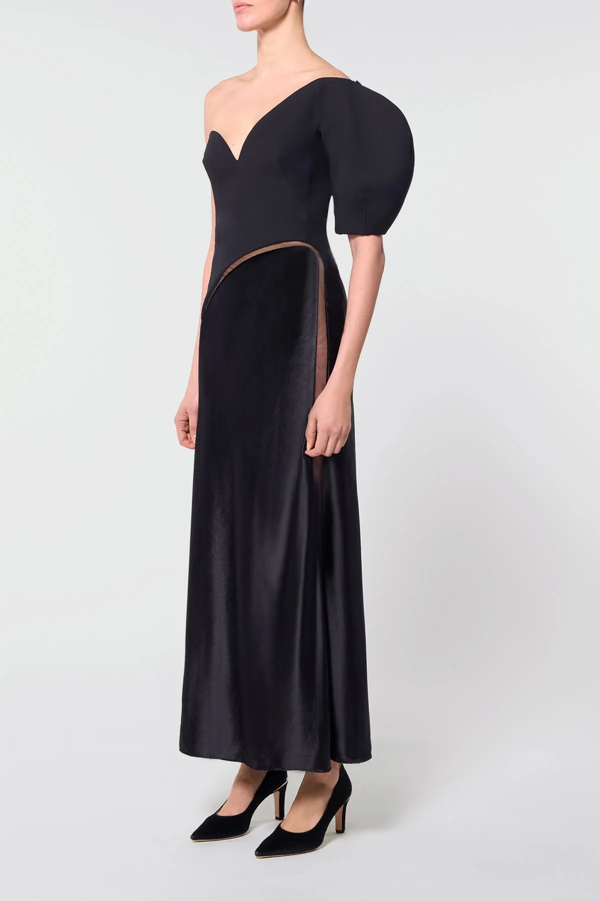 Giulia Maxi Dress in Black Wool Silk Cady & Silk Velvet PreShrunkFabric Speed Soul