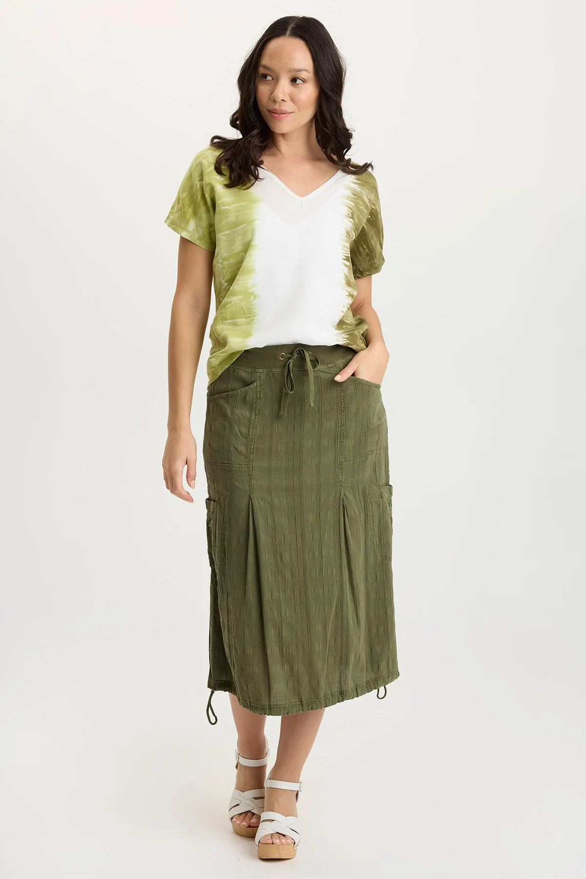 Snow Core Busy Glow Aracelle Textured Gauze Cargo Bubble Hem Skirt