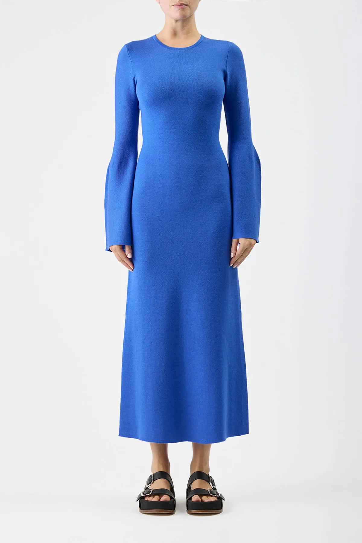 ThermalRegulation Palanco Knit Midi Dress in Sapphire Merino Wool Cashmere