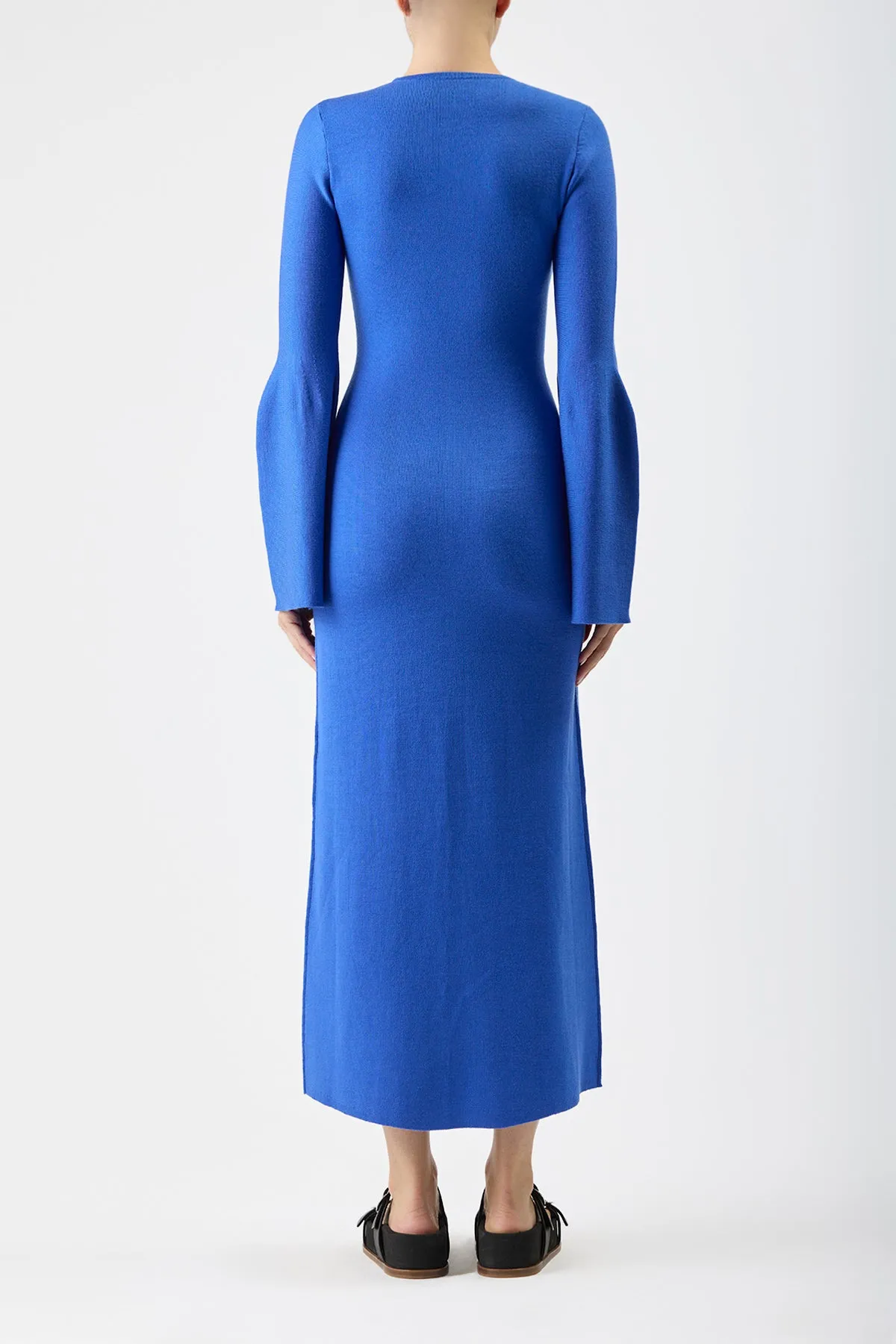 Spark Glow WearResistantHem Palanco Knit Midi Dress in Sapphire Merino Wool Cashmere