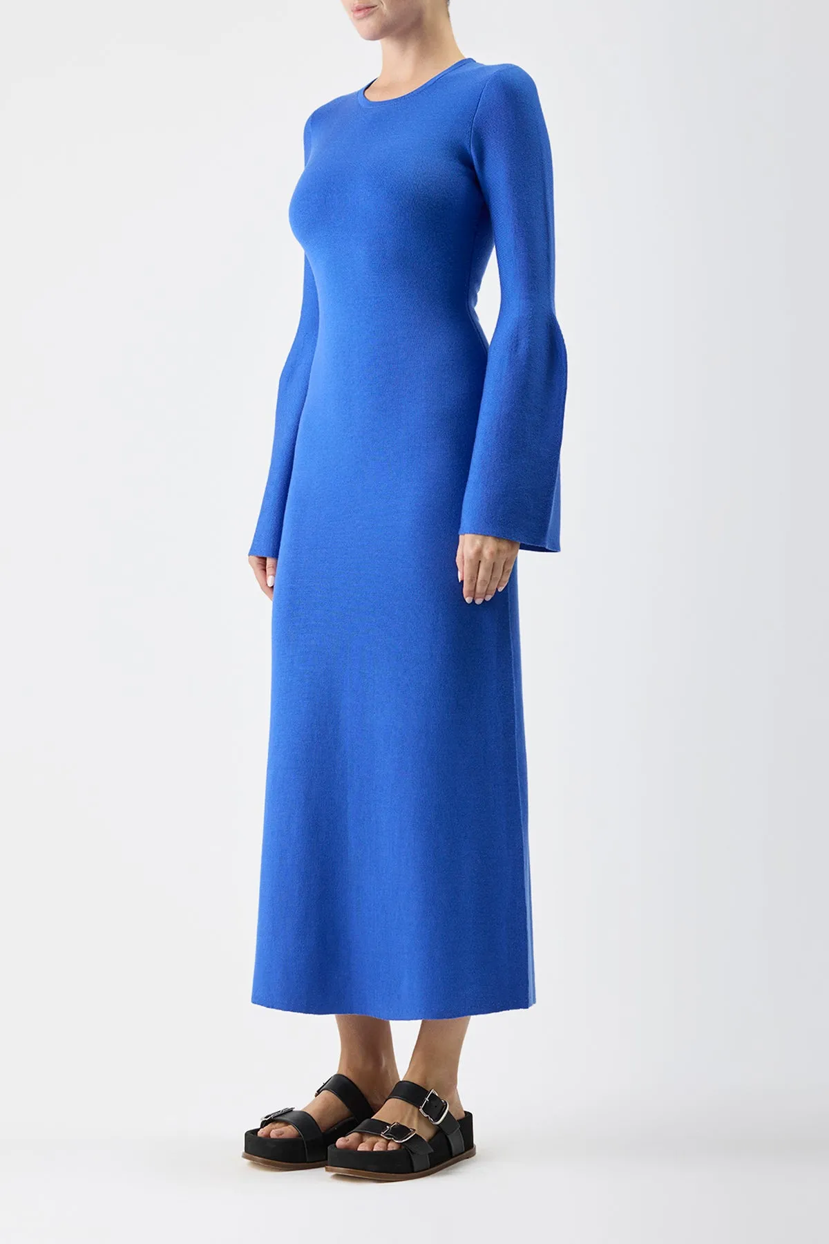 Palanco Knit Midi Dress in Sapphire Merino Wool Cashmere Matte Fit ReinforcedHems