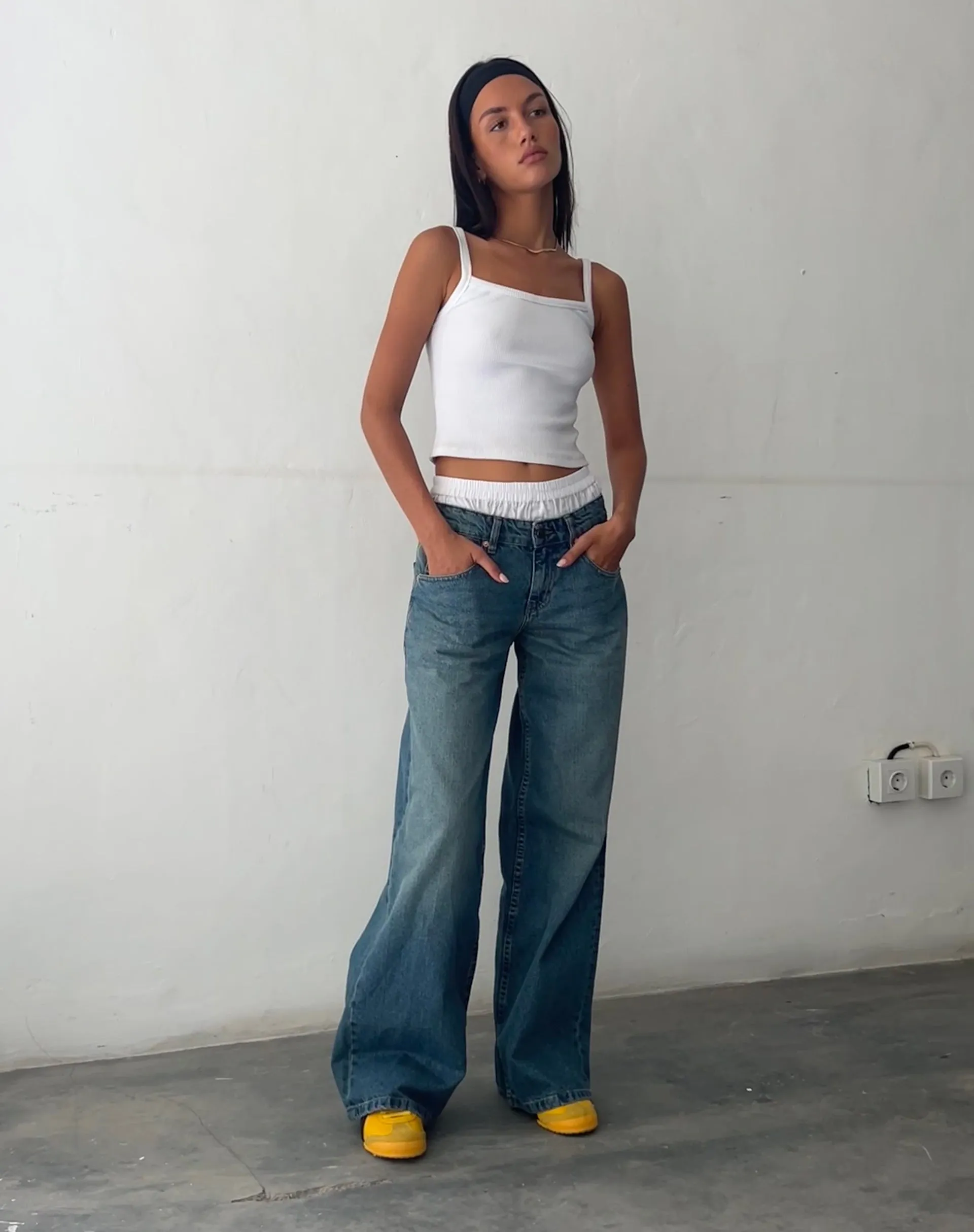 Roomy Extra Wide Low Rise Jeans in Vintage Blue Green Love Glow Fame Glow