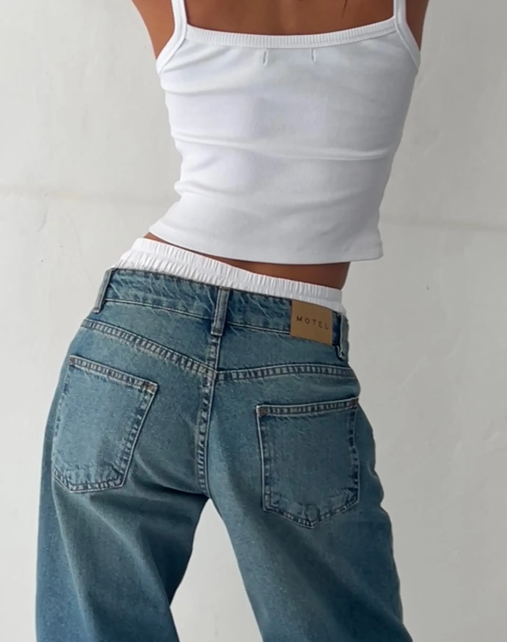 Roomy Extra Wide Low Rise Jeans in Vintage Blue Green Trend Base TemperatureRegulatingLining