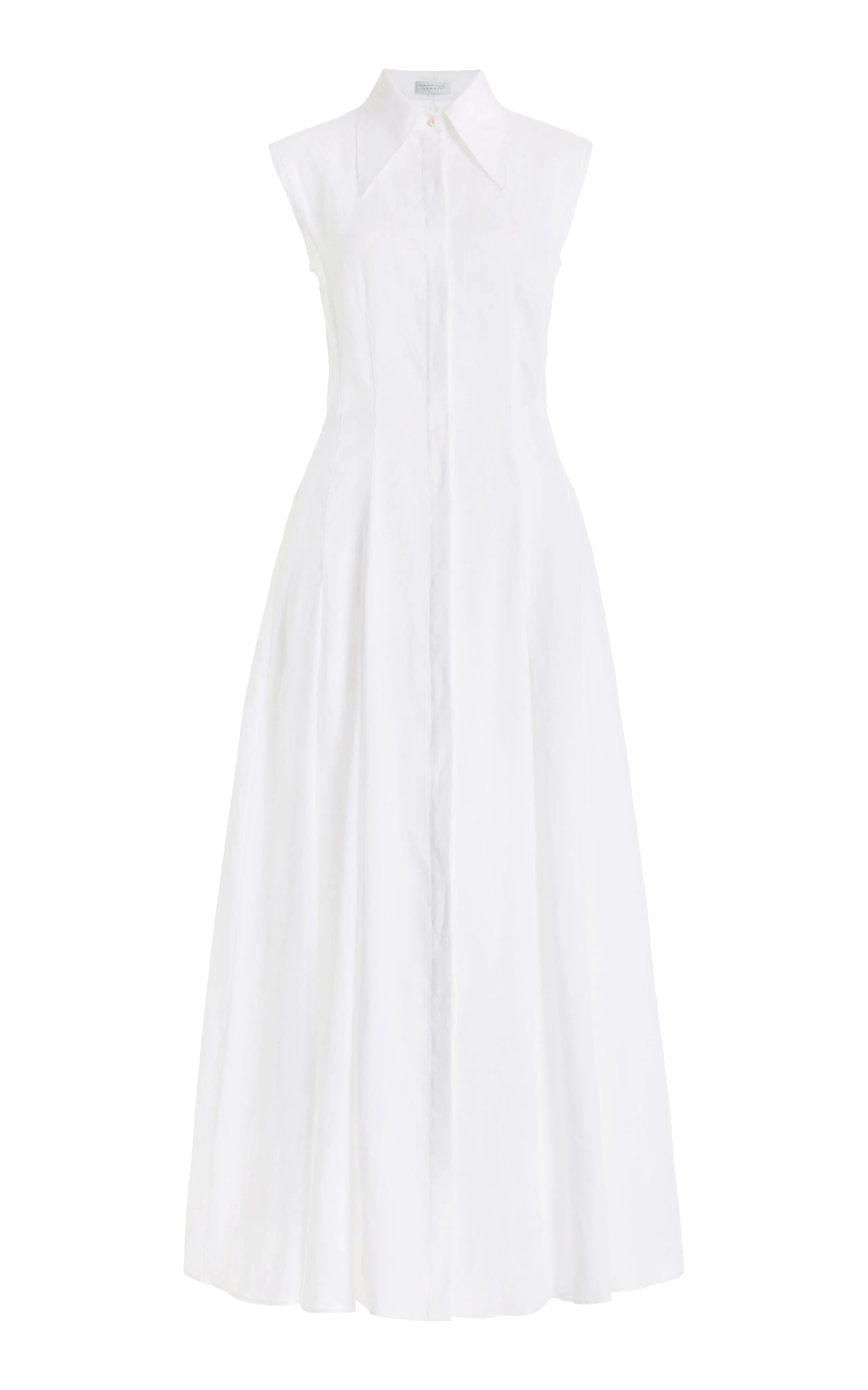 Durand Pleated Maxi Shirtdress in White Aloe Linen MatteFinishTexture TaglessDesign