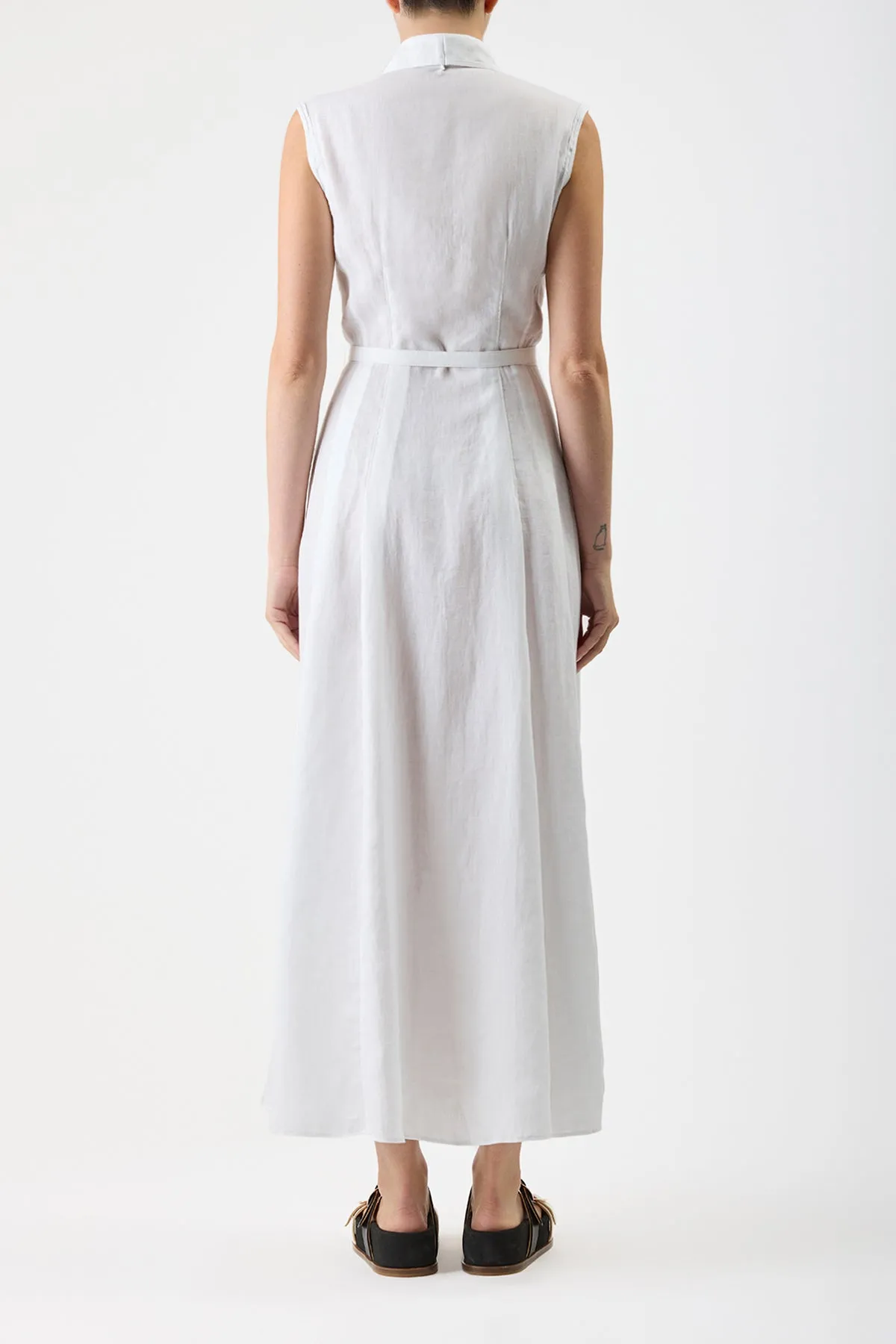 Durand Pleated Maxi Shirtdress in White Aloe Linen Chic Edge