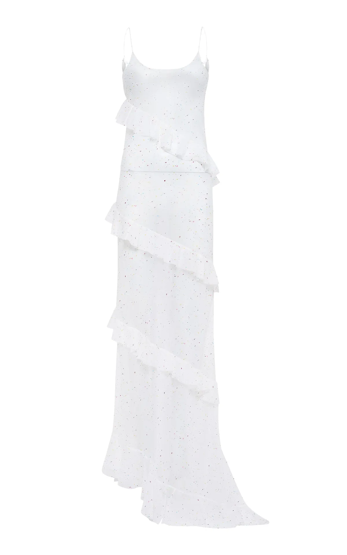FlexibleElasticity Smooth Line Pearce Slip Maxi Dress in Ivory Multi Speckle Silk Georgette