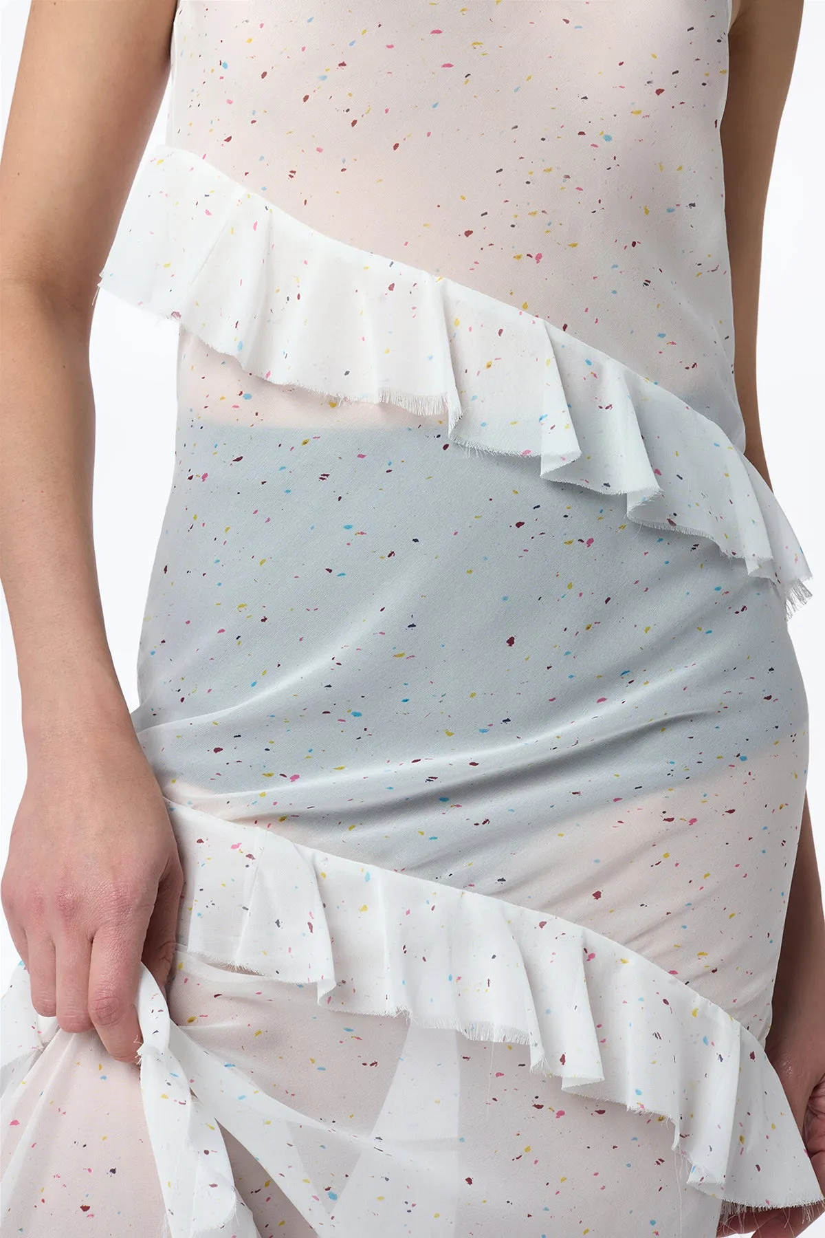 Light Ease Pearce Slip Maxi Dress in Ivory Multi Speckle Silk Georgette