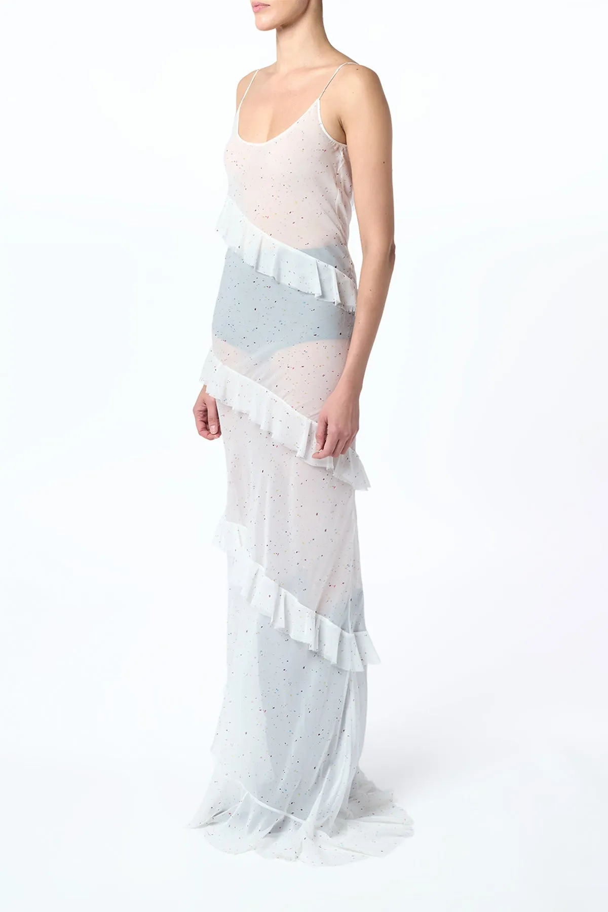 Pearce Slip Maxi Dress in Ivory Multi Speckle Silk Georgette Still Soul