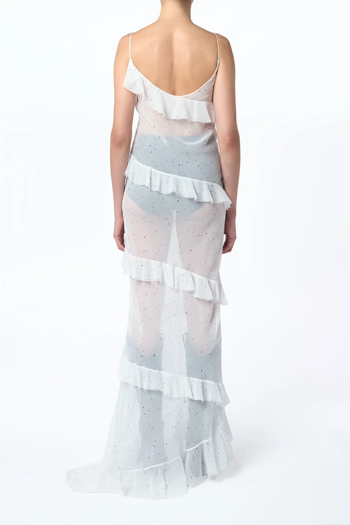 Pearce Slip Maxi Dress in Ivory Multi Speckle Silk Georgette FlatlockSeaming DoubleLayeredHem