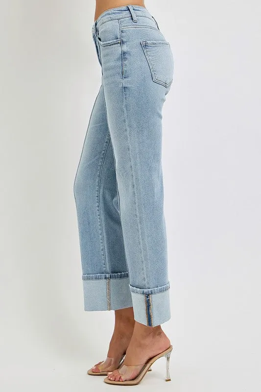 Risen Ankle Straight Cuffed Jean Mom Soft