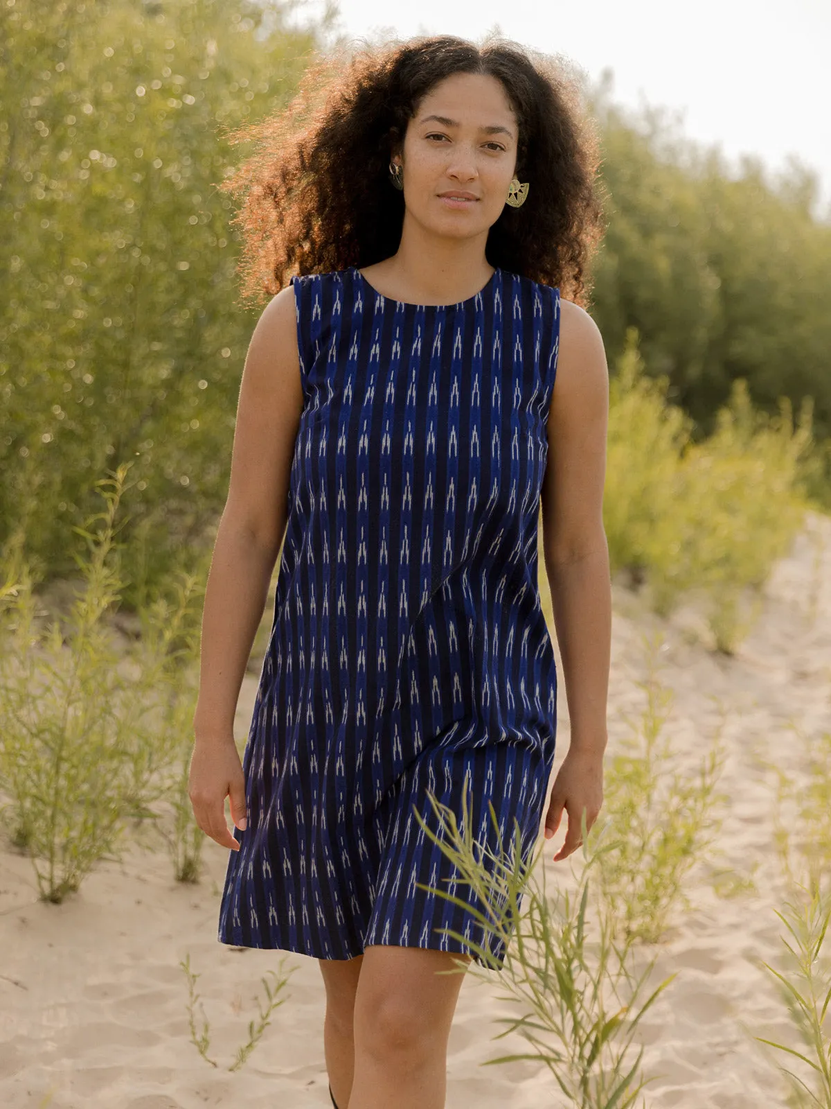 Shelby Shift Dress - Sapphire Ikat NoRubEdging Feather Glow