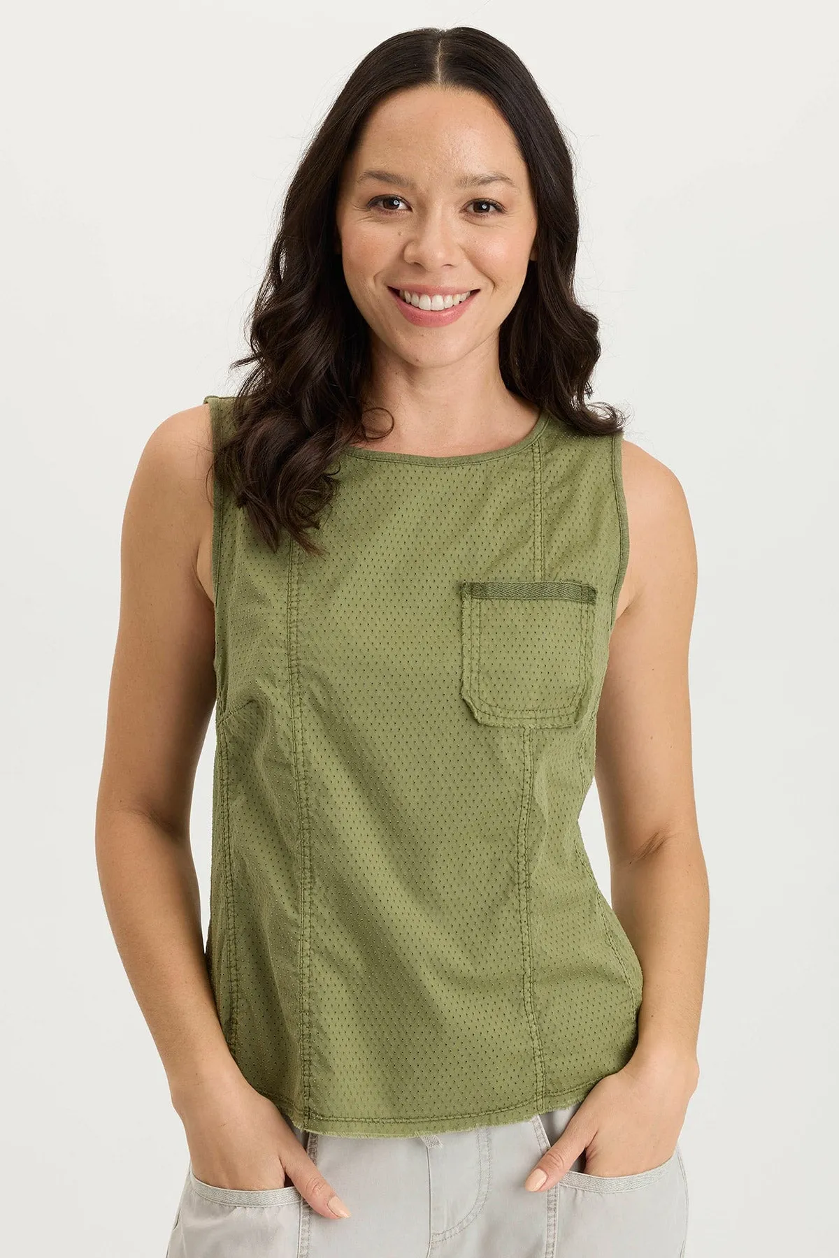 Landis Peforated Poplin   Jersey Pocket Tank Fresh Glow
