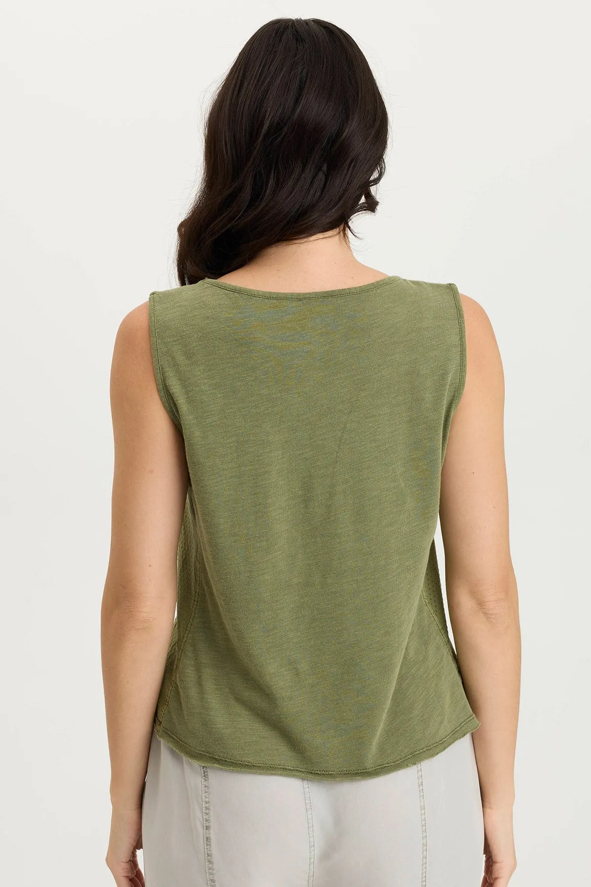 Landis Peforated Poplin   Jersey Pocket Tank Move Fast Silver Glow