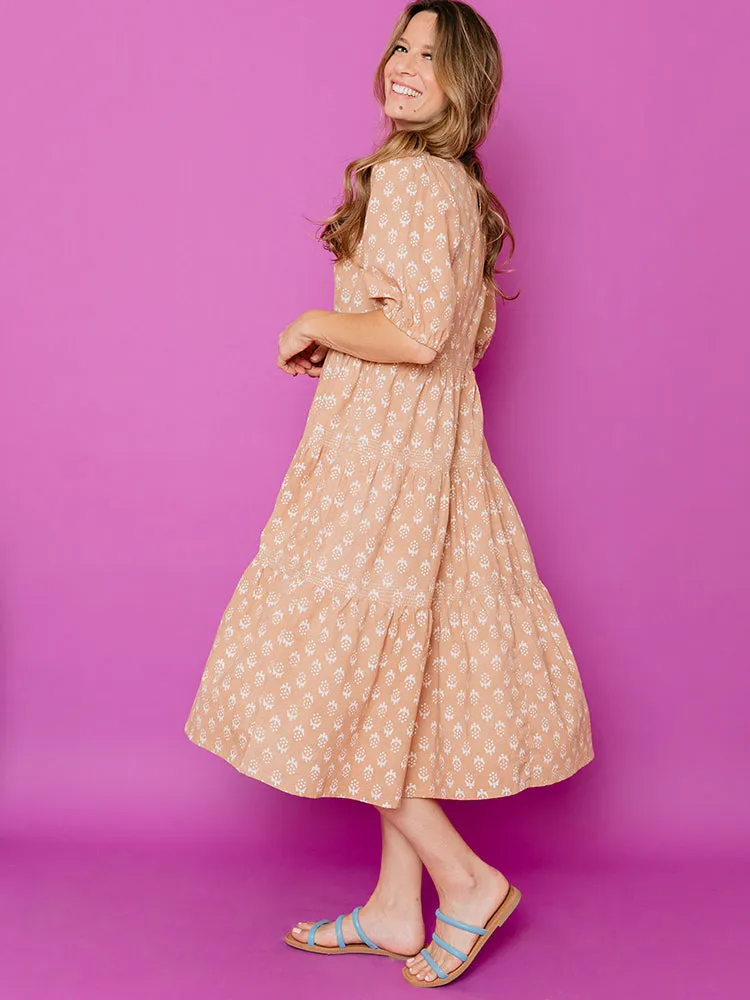 Catherine Tiered Maxi Dress - Wheat Blossom Clean Fit Fearless Mode