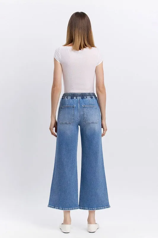 Neat Edge Vervet Drawstring High Rise Wide Leg Jean