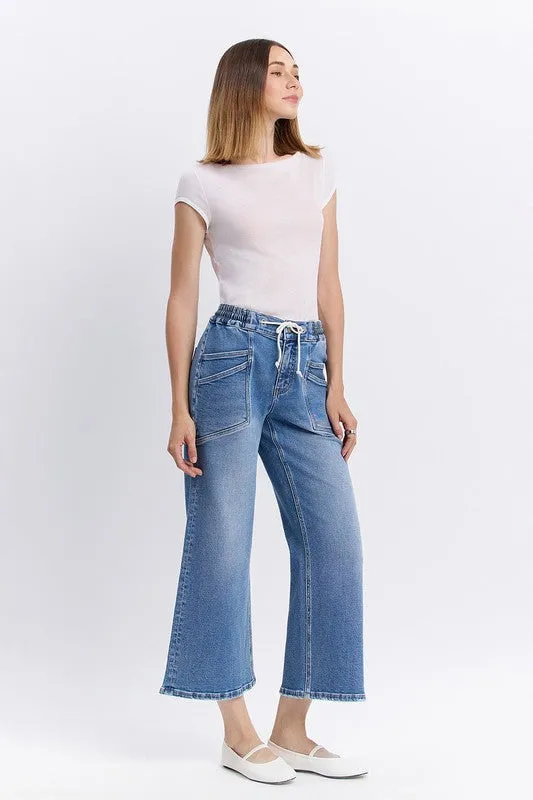 Vervet Drawstring High Rise Wide Leg Jean Flatlock stitching AntiStaticTechnology