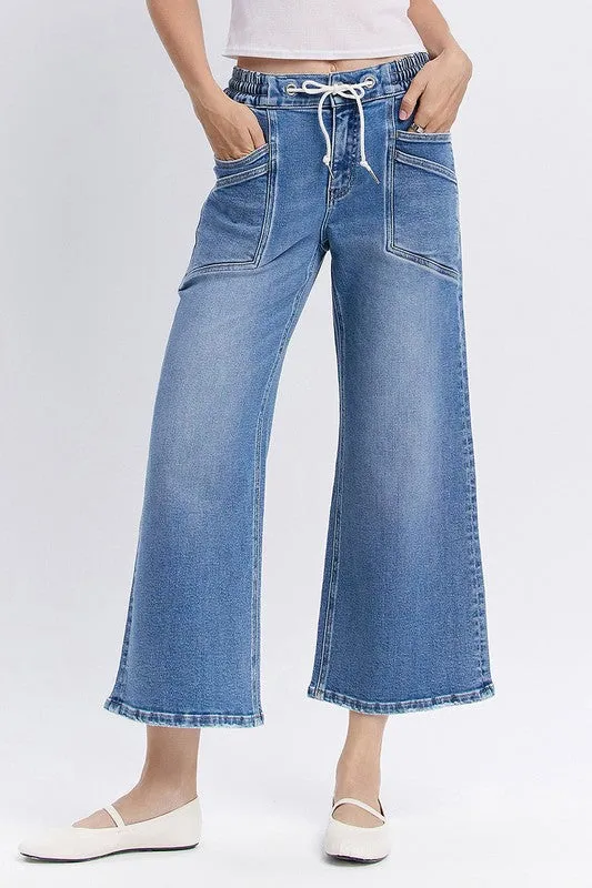 SlipResistantWaistband Vervet Drawstring High Rise Wide Leg Jean