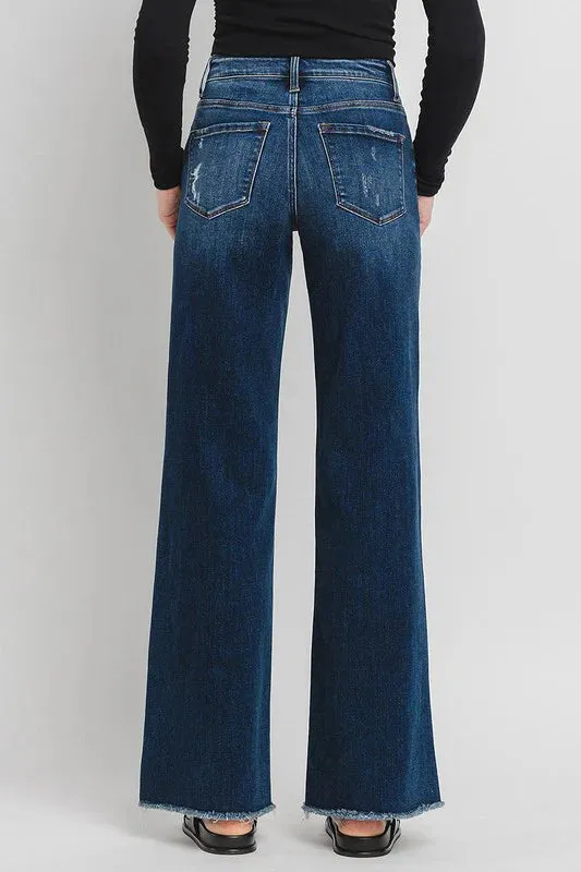Flying Monkey High Rise Wide Leg Distressed Hem Jeans OekoTexCertified OdorResistant Material