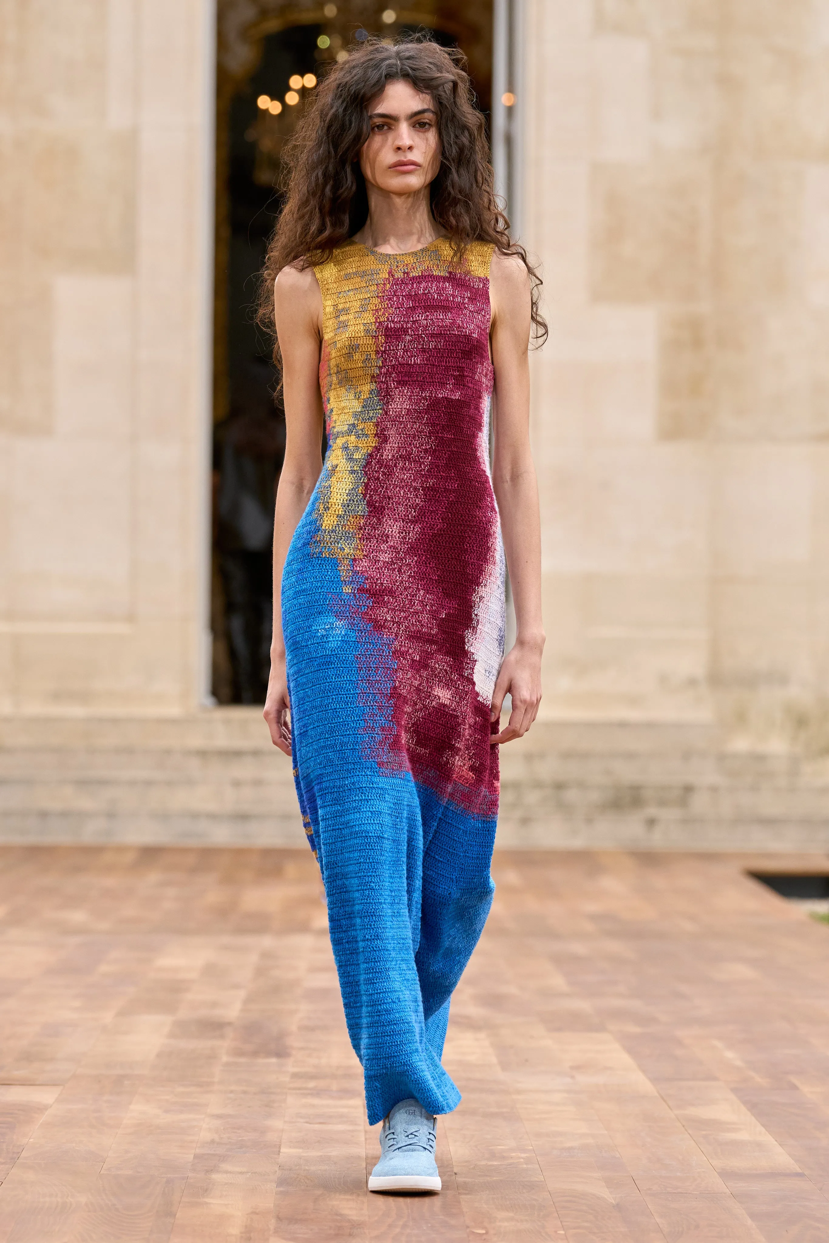 Stretch Fit Cyber Core June Crochet Maxi Dress in Aurora Multi Cashmere