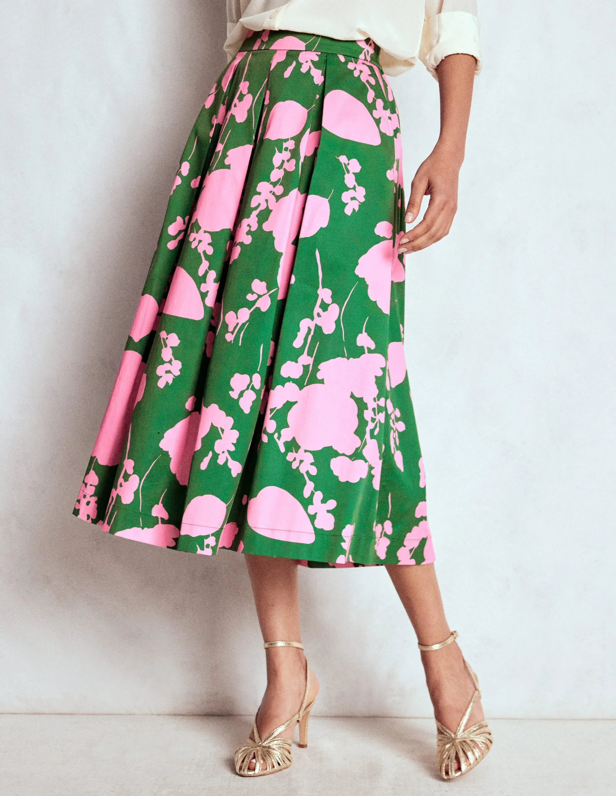 Simple Flow Cashmere Touch Verity Cotton Midi Skirt-Amazon, Dainty Sprigs