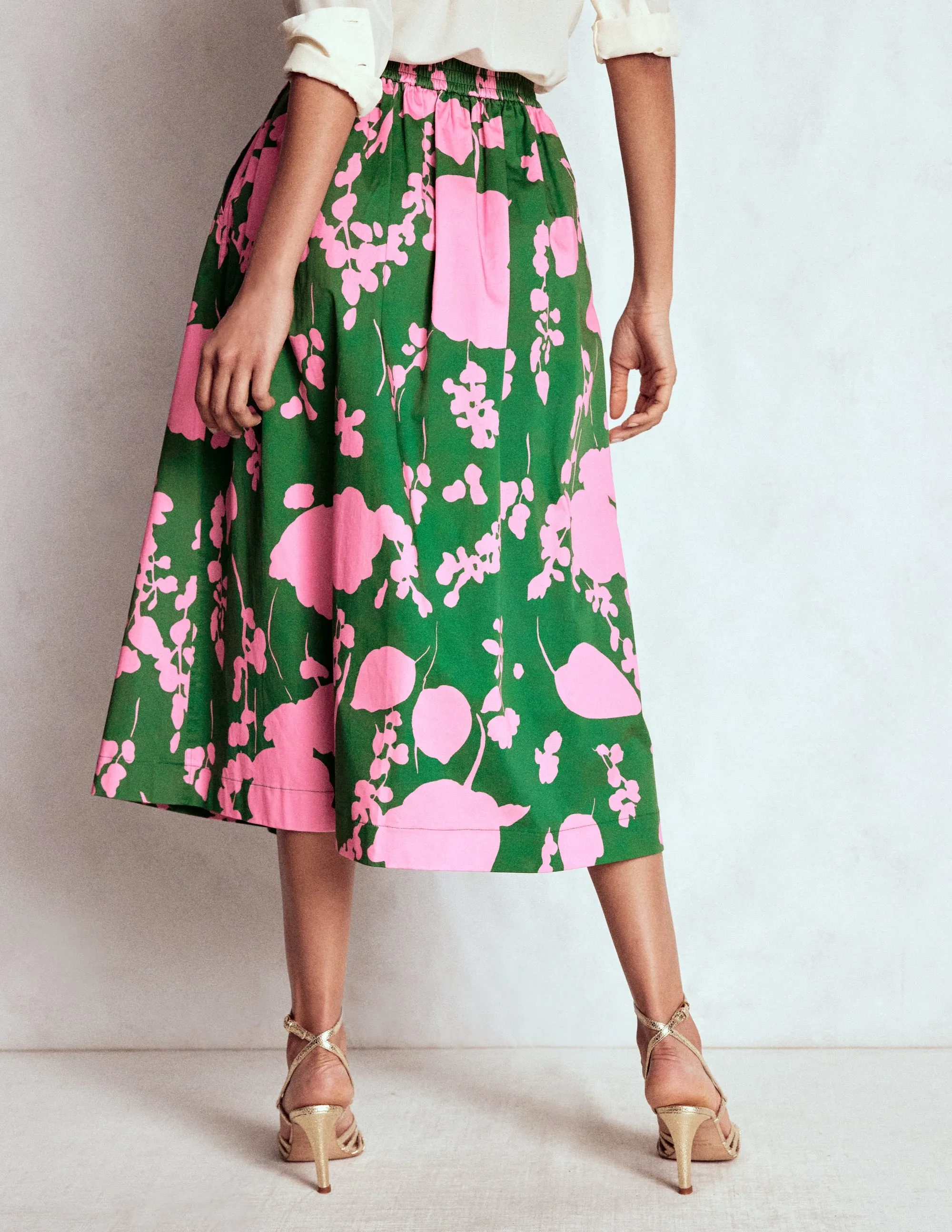 Verity Cotton Midi Skirt-Amazon, Dainty Sprigs Neutral Wear