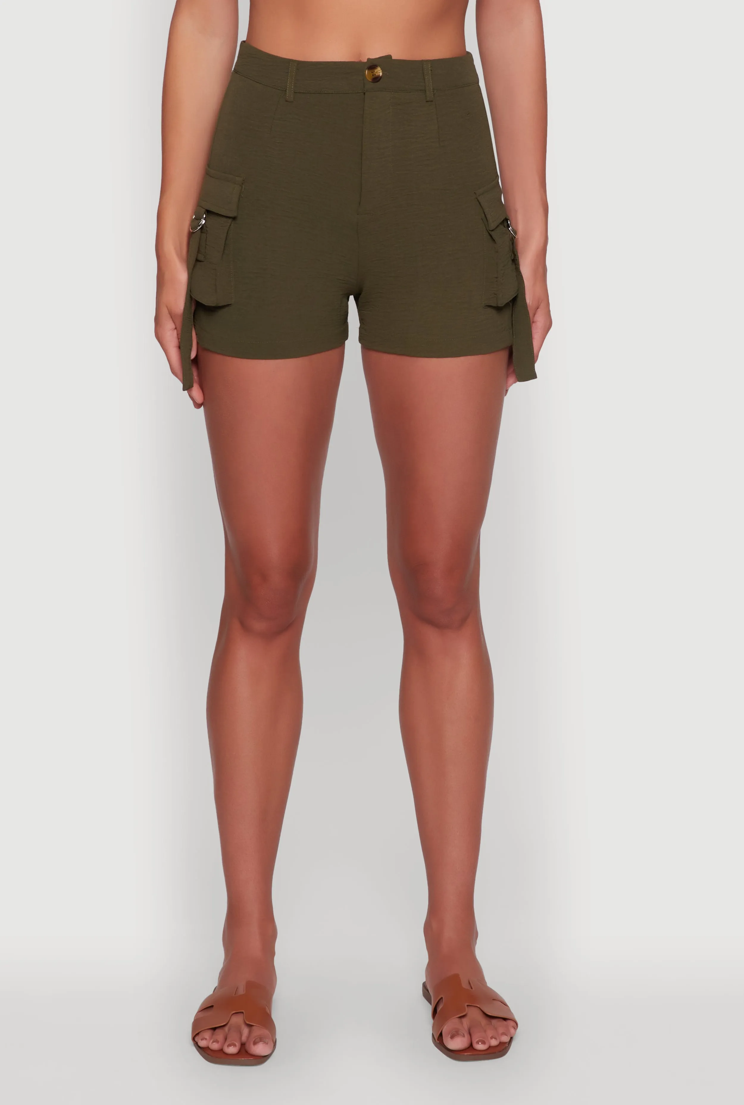 Abrasion Proof Fabric Street Fashion Trendy Crepe Knit High Waisted Cargo Shorts
