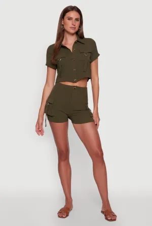 Warm Vibe Trendy Crepe Knit High Waisted Cargo Shorts
