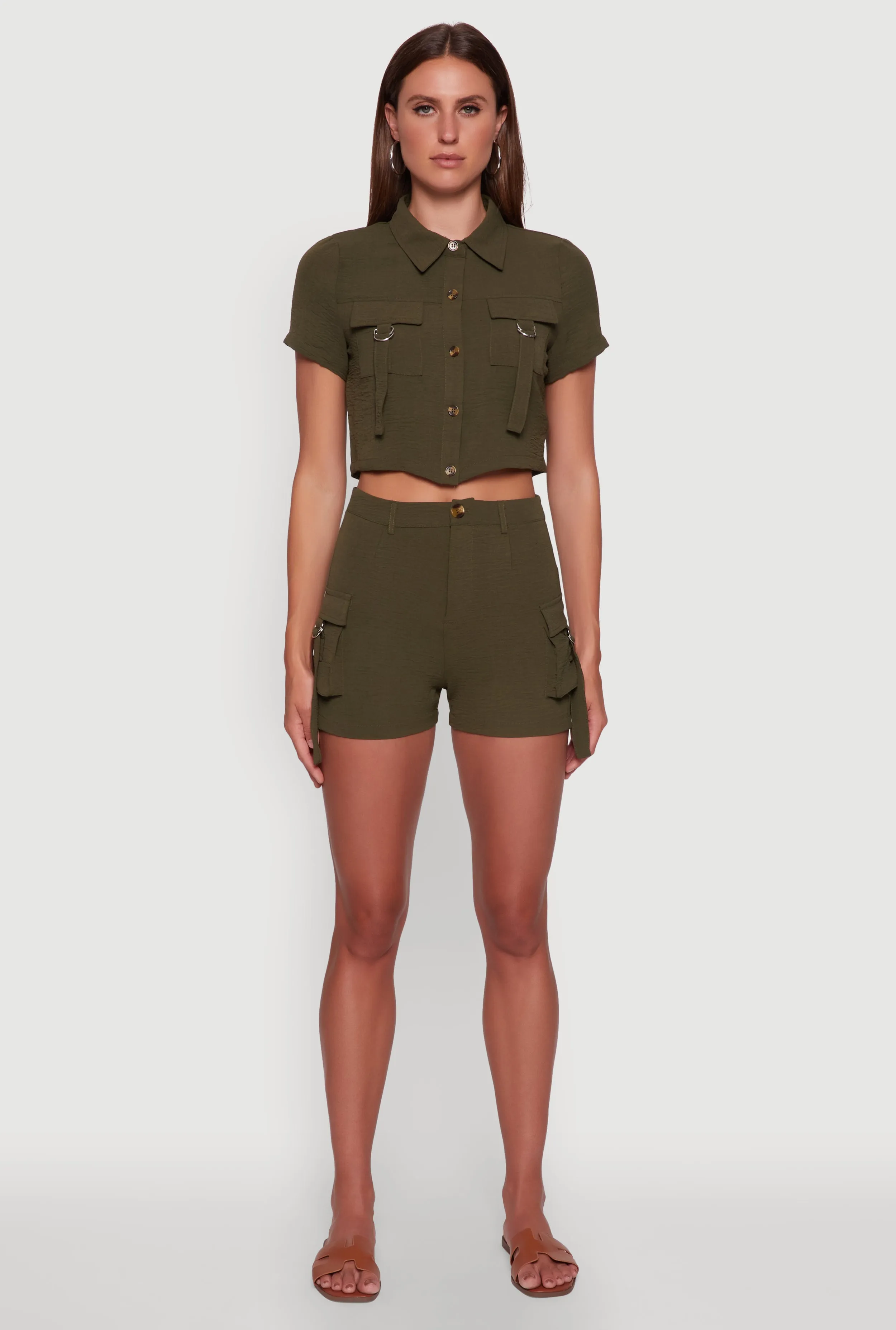 factory work Moisture Management System Trendy Crepe Knit High Waisted Cargo Shorts