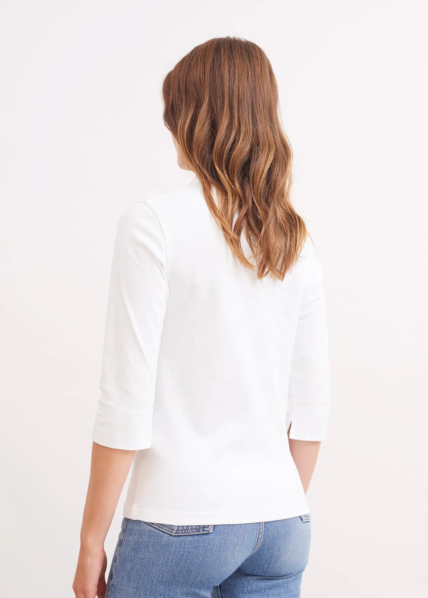 WrinkleFreeTexture OLERON - Polo Shirt with ? Sleeve | 100% Cotton | Comfort Fit (WHITE)