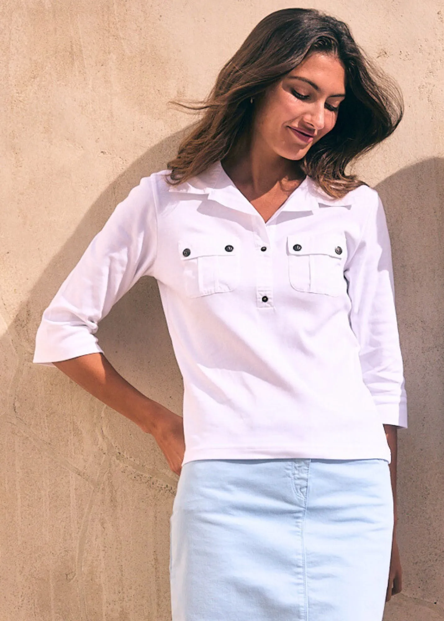 Shine Mood OLERON - Polo Shirt with ? Sleeve | 100% Cotton | Comfort Fit (WHITE)