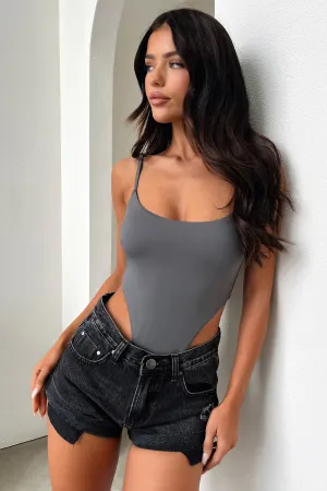 Luxury Teen Training Basic Hallie High Cut Scoop Neck Bodysuit - Charcoal