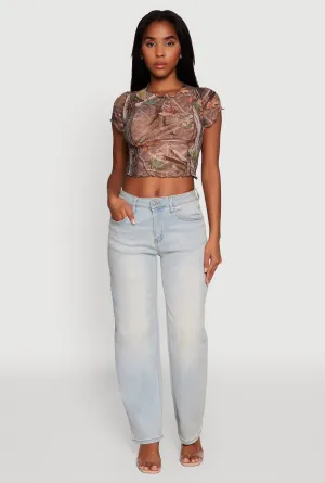 Luxurious Workout Gear Mesh Hunter Camo Print Crop Top