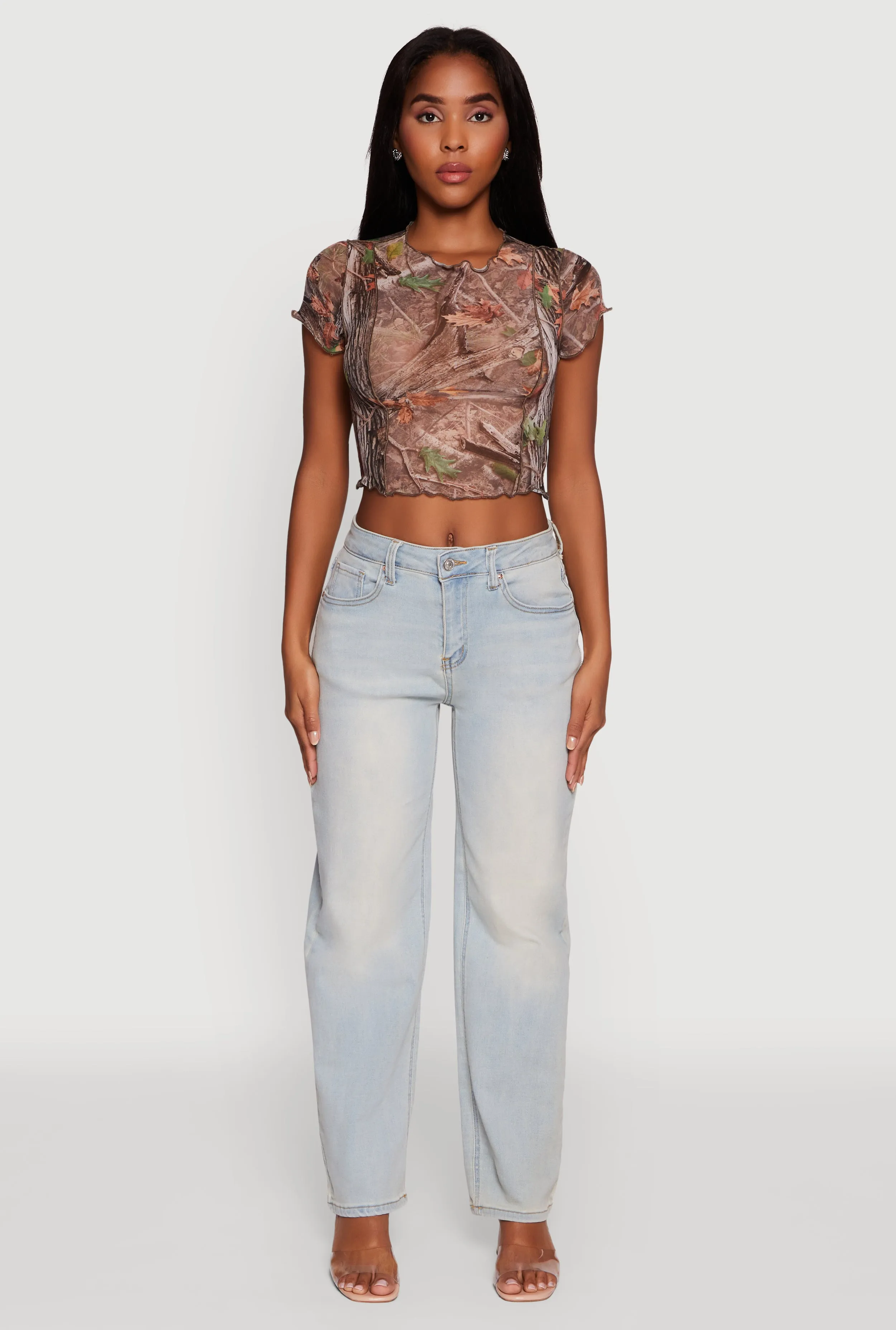 Trendy popularity Mesh Hunter Camo Print Crop Top