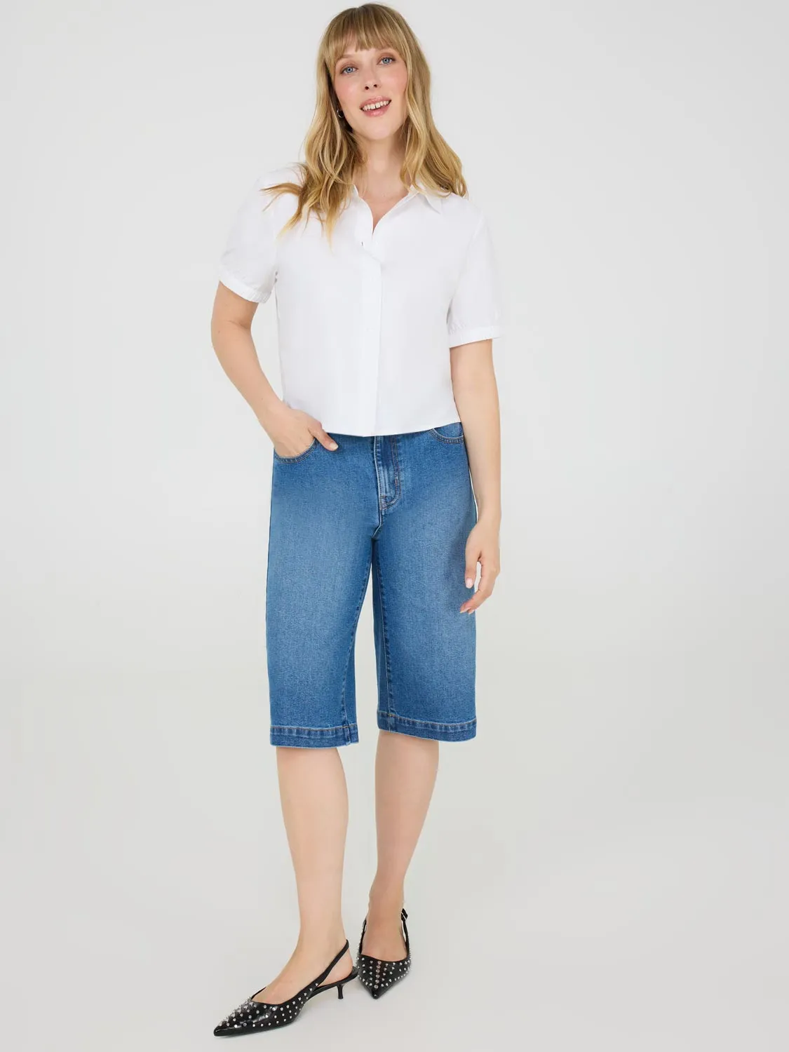 Wide-Leg Denim Bermuda Shorts Casual Musthave