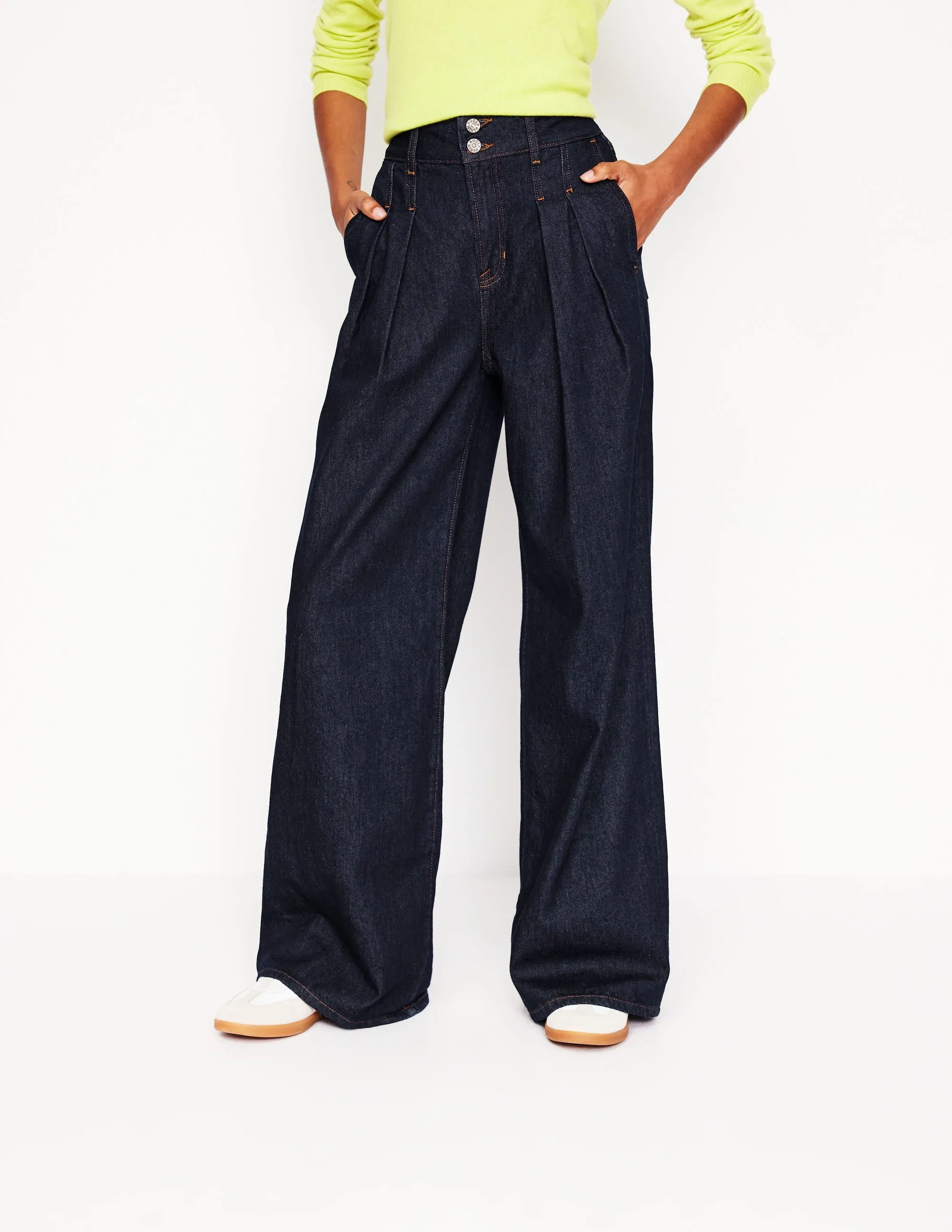 Mid Rise Fluid Denim Trousers-Indigo Rinse Style Layer
