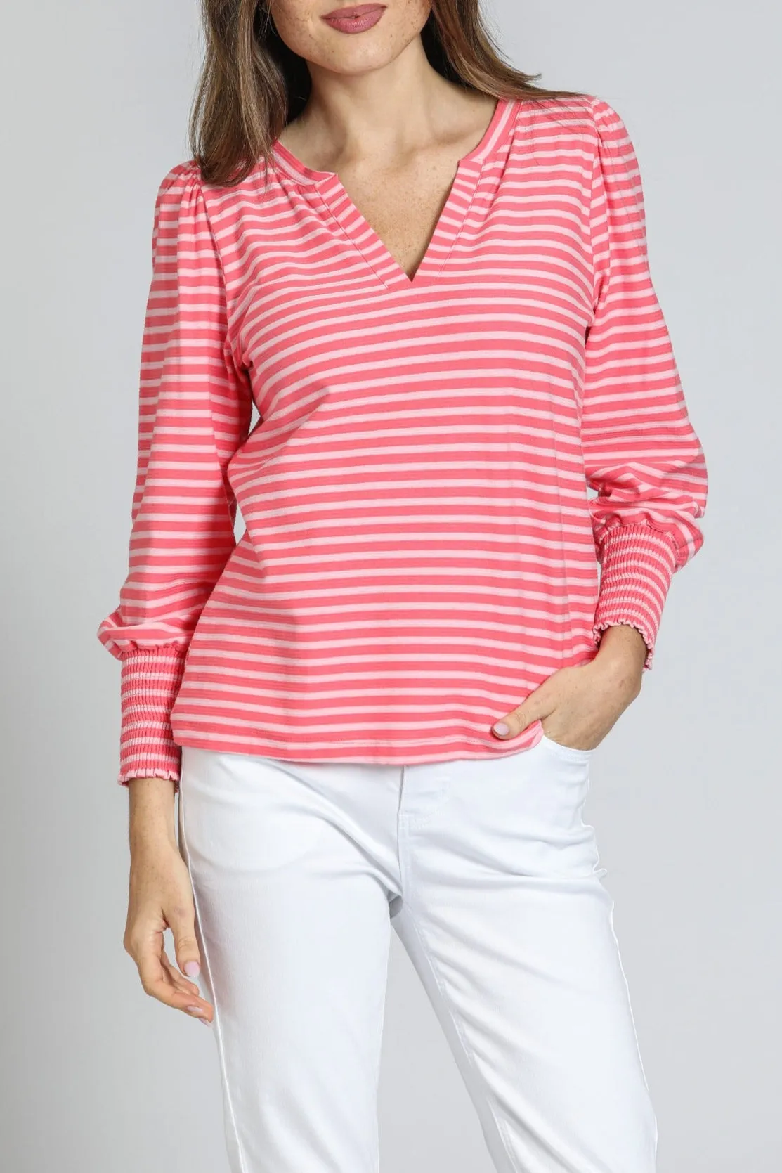 Pure Tone Noble Core Stripe Peasant Top