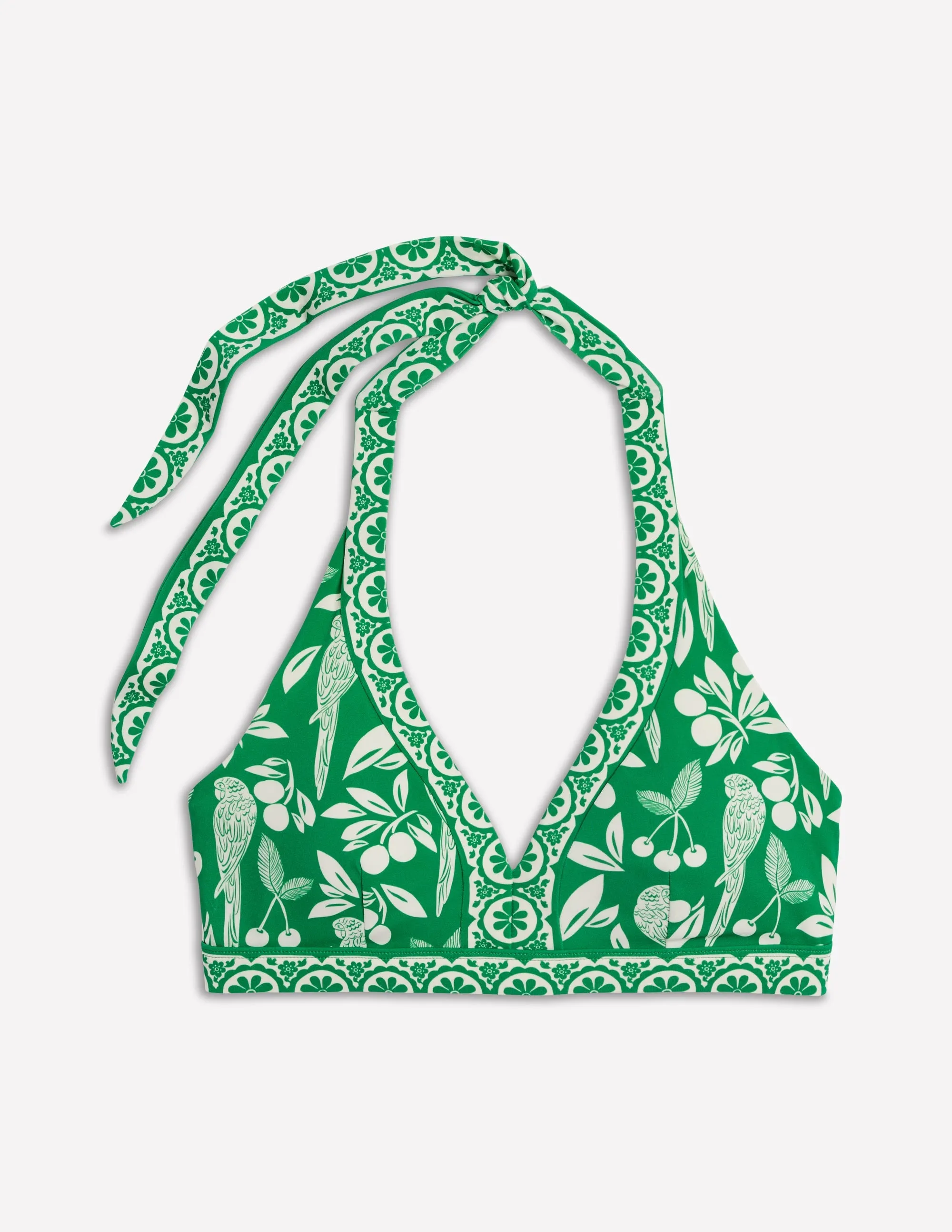 Ios V Panel Bikini Top-Rich Emerald, Ornate Tropics Easy Care Material Low Profile Fastener