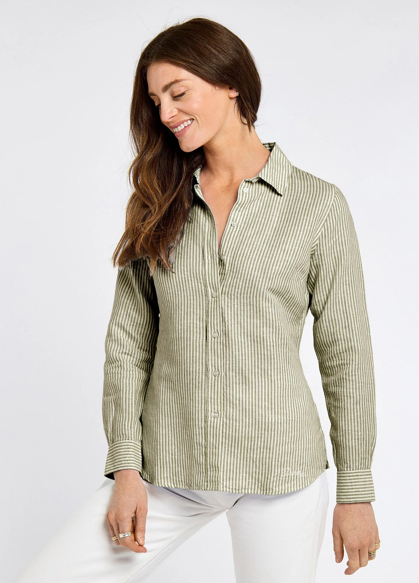 Butterfly Women??s long sleeve linen shirt- khaki Eco Wear