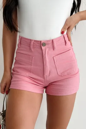 Just This Once High Rise Denim Shorts (Pink) Striped Pattern