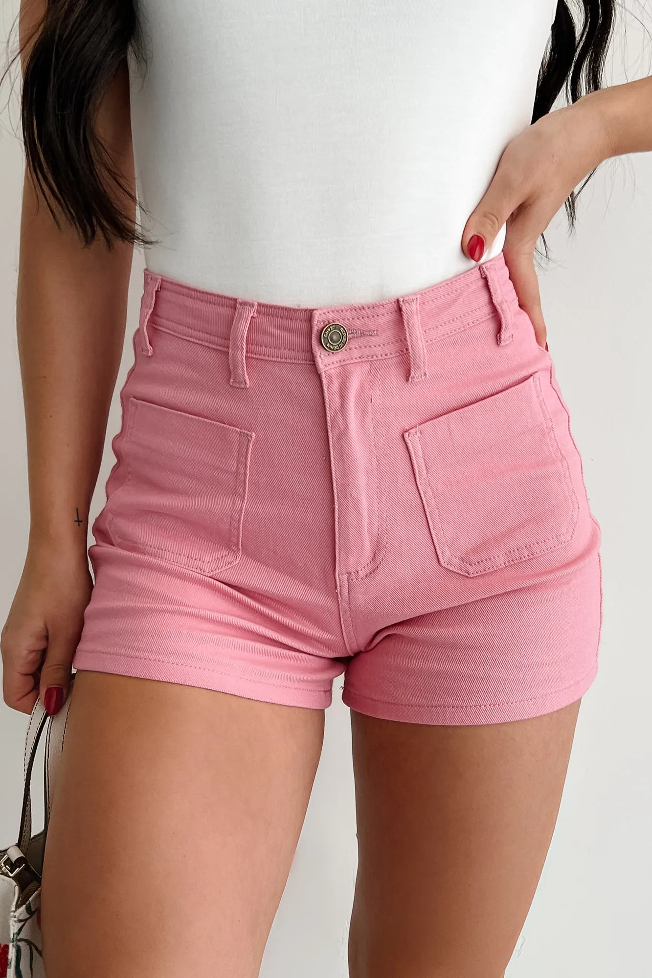 Just This Once High Rise Denim Shorts (Pink) delivery work