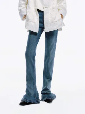 Pointed Hem Flared Jeans Holiday Vibes Stretch Moisture Wicking Lining