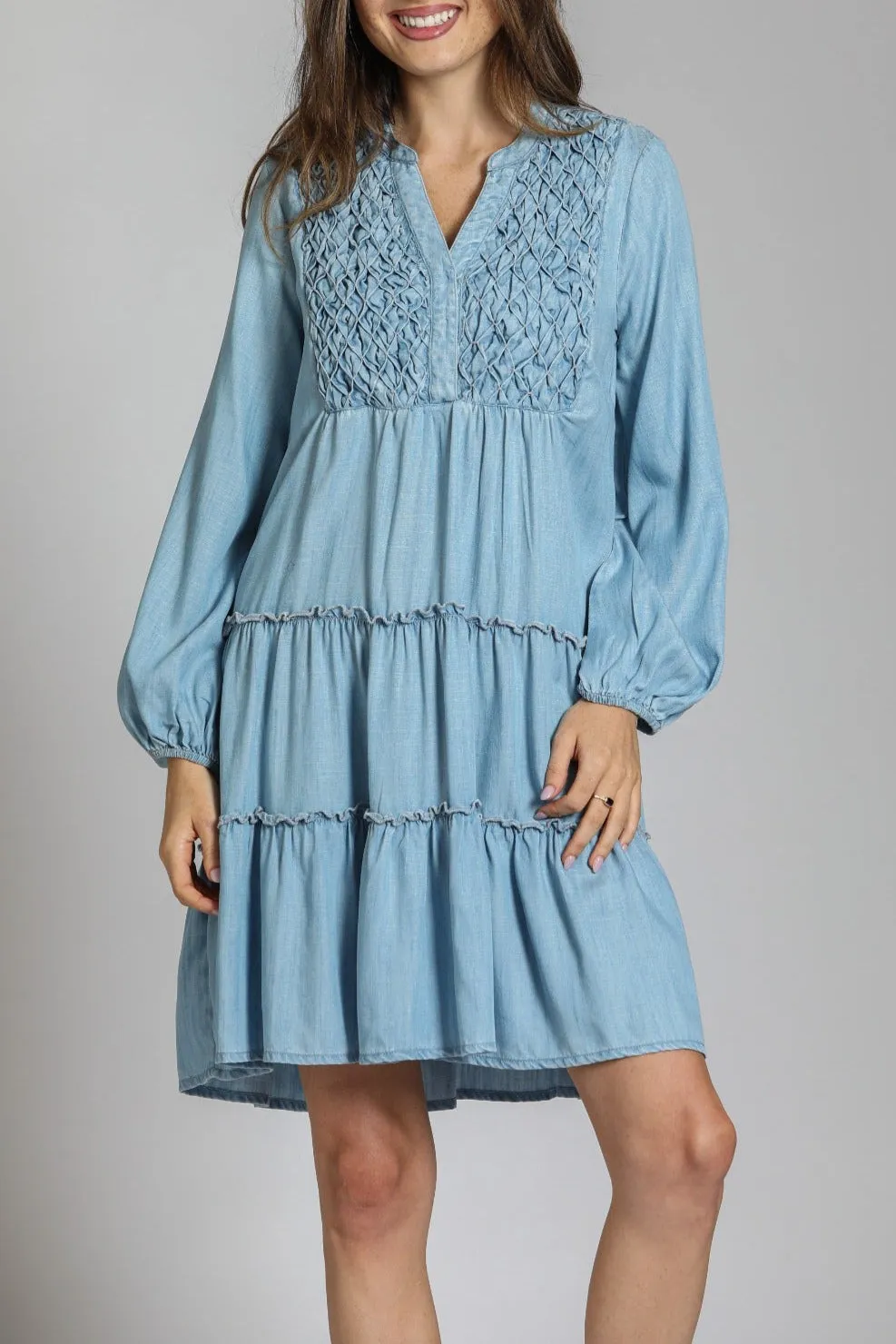 Breathable Material FlexibleWaistband Tencel Dress With Smoked Tuck Detail
