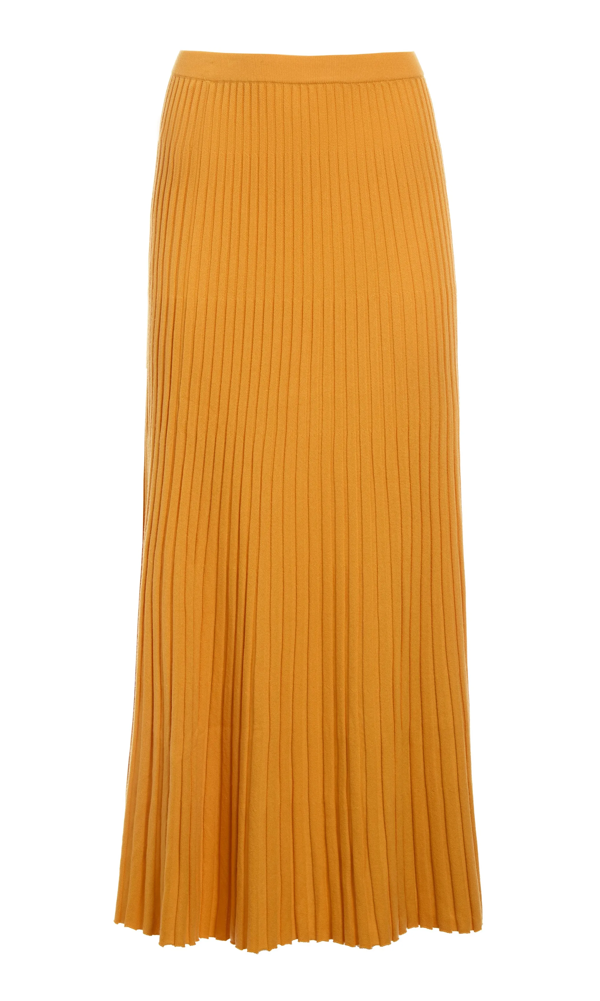 Aurora Knit Maxi Skirt in Yellow Merino Wool Easy Care Velvet Finish