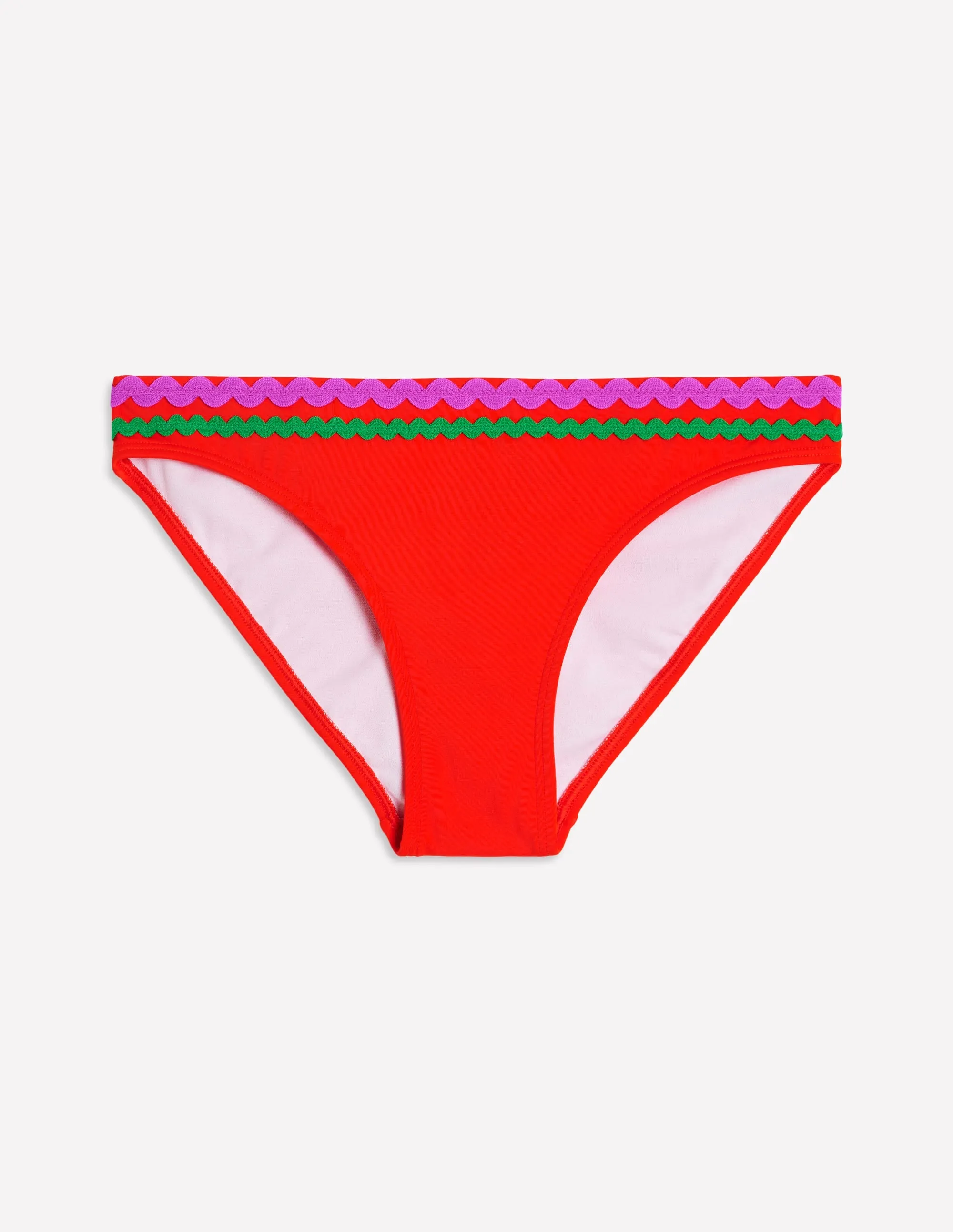 Porto Bikini Bottoms-Fire Red Rik Rak Wrinkle resistant fabric Water Resistant Fabric