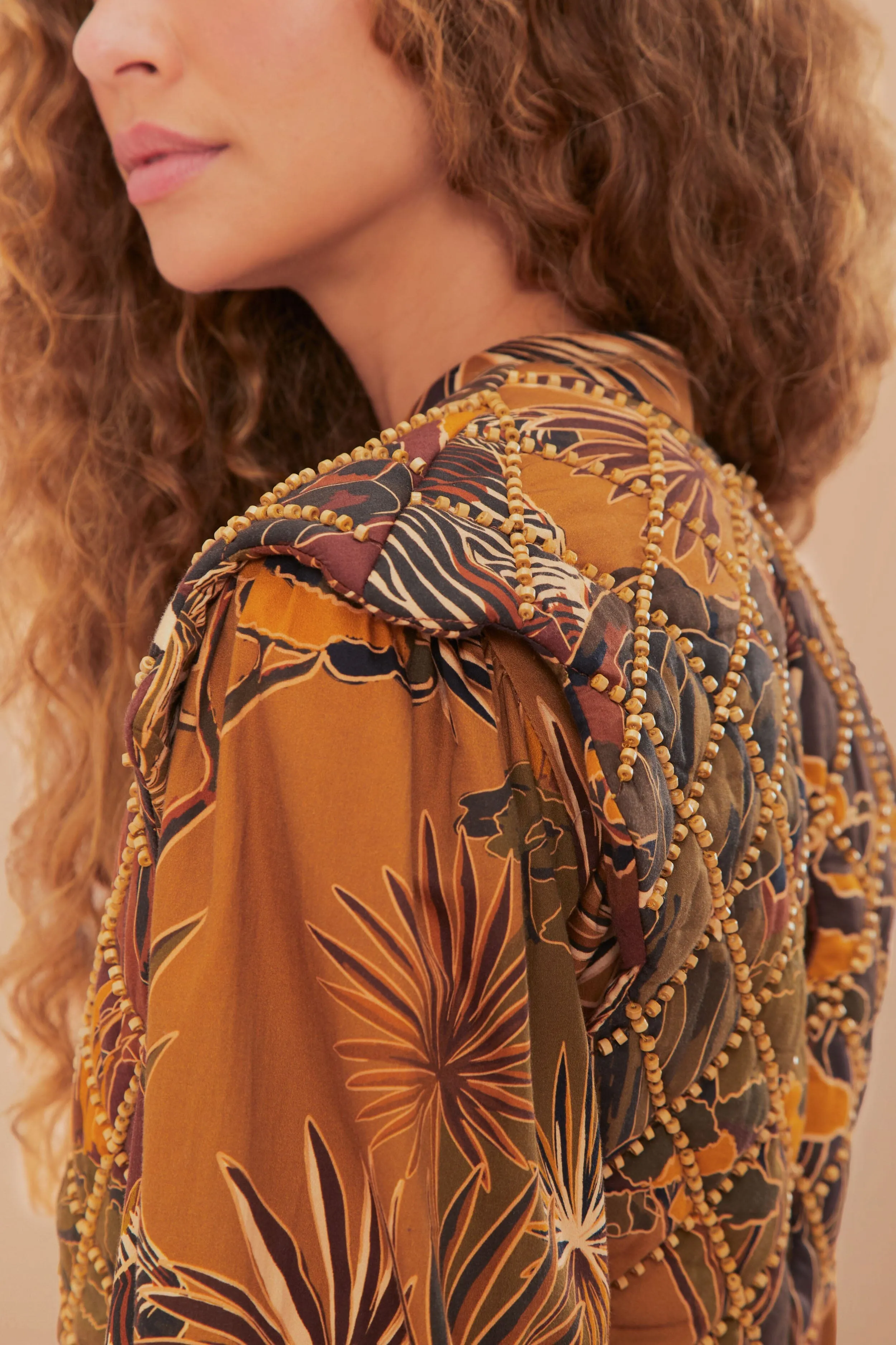 Effortless evening attire Savana Dream Caramel Matelasse Yoke Mini Dress
