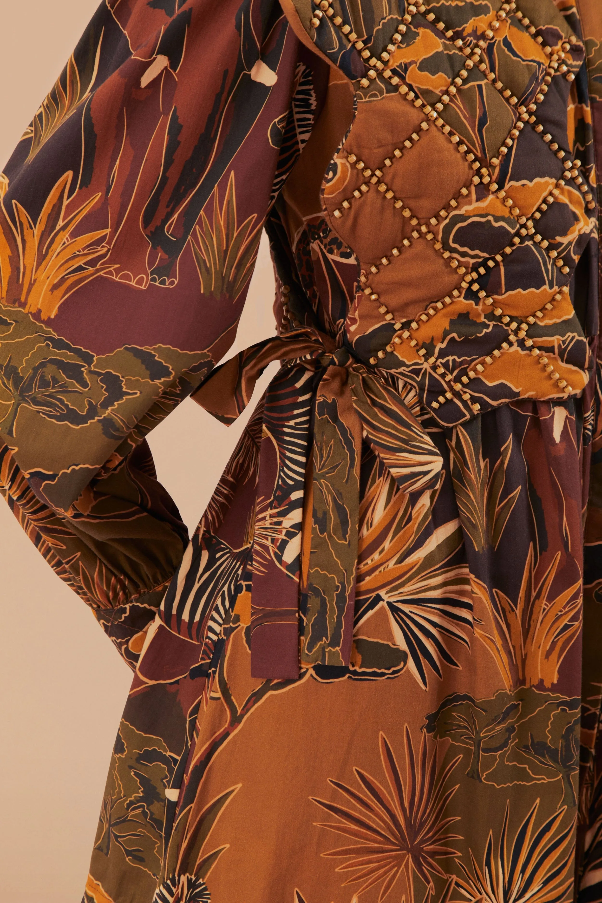 Vibrant Prints Savana Dream Caramel Matelasse Yoke Mini Dress