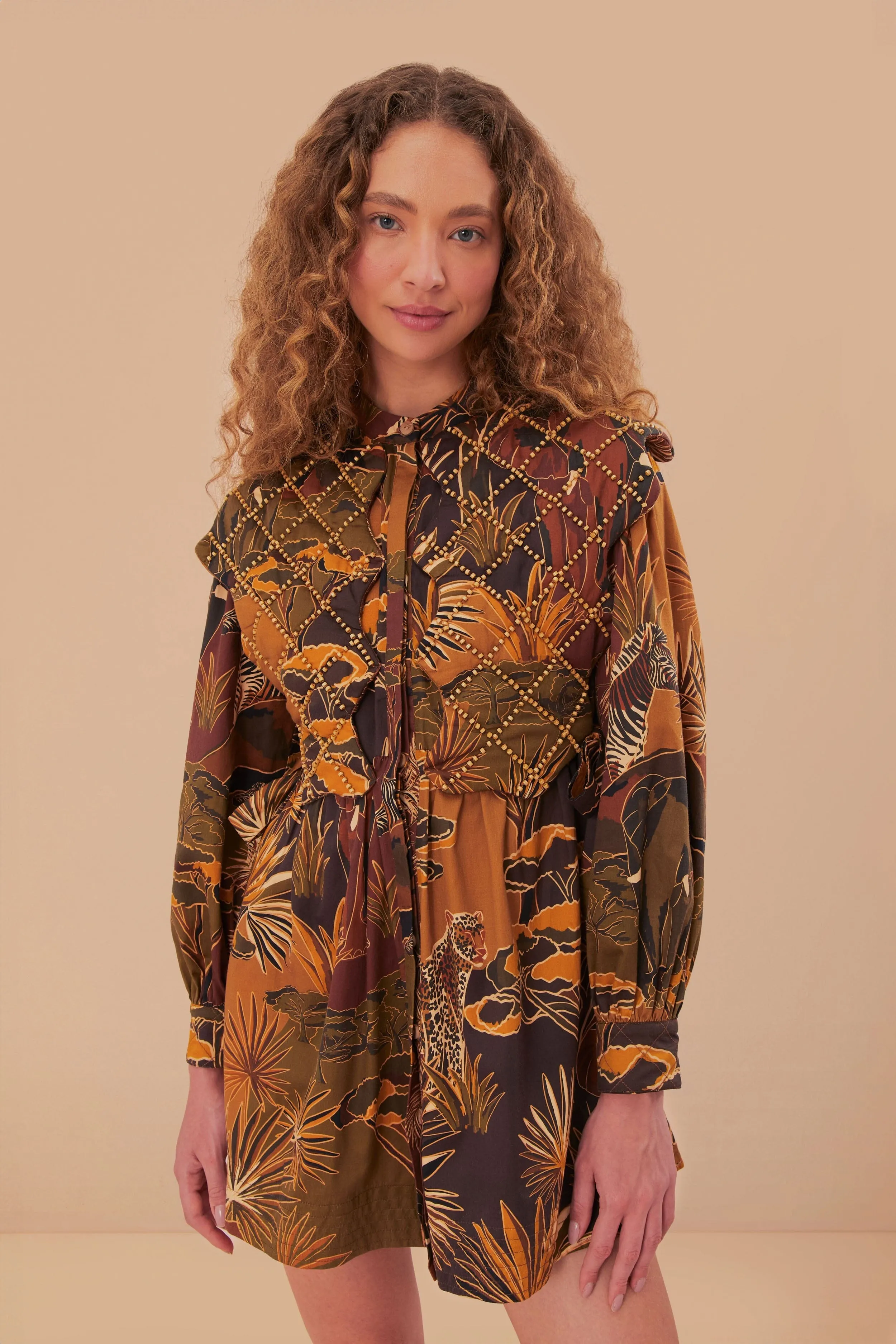 Moisture Wicking Technology Savana Dream Caramel Matelasse Yoke Mini Dress